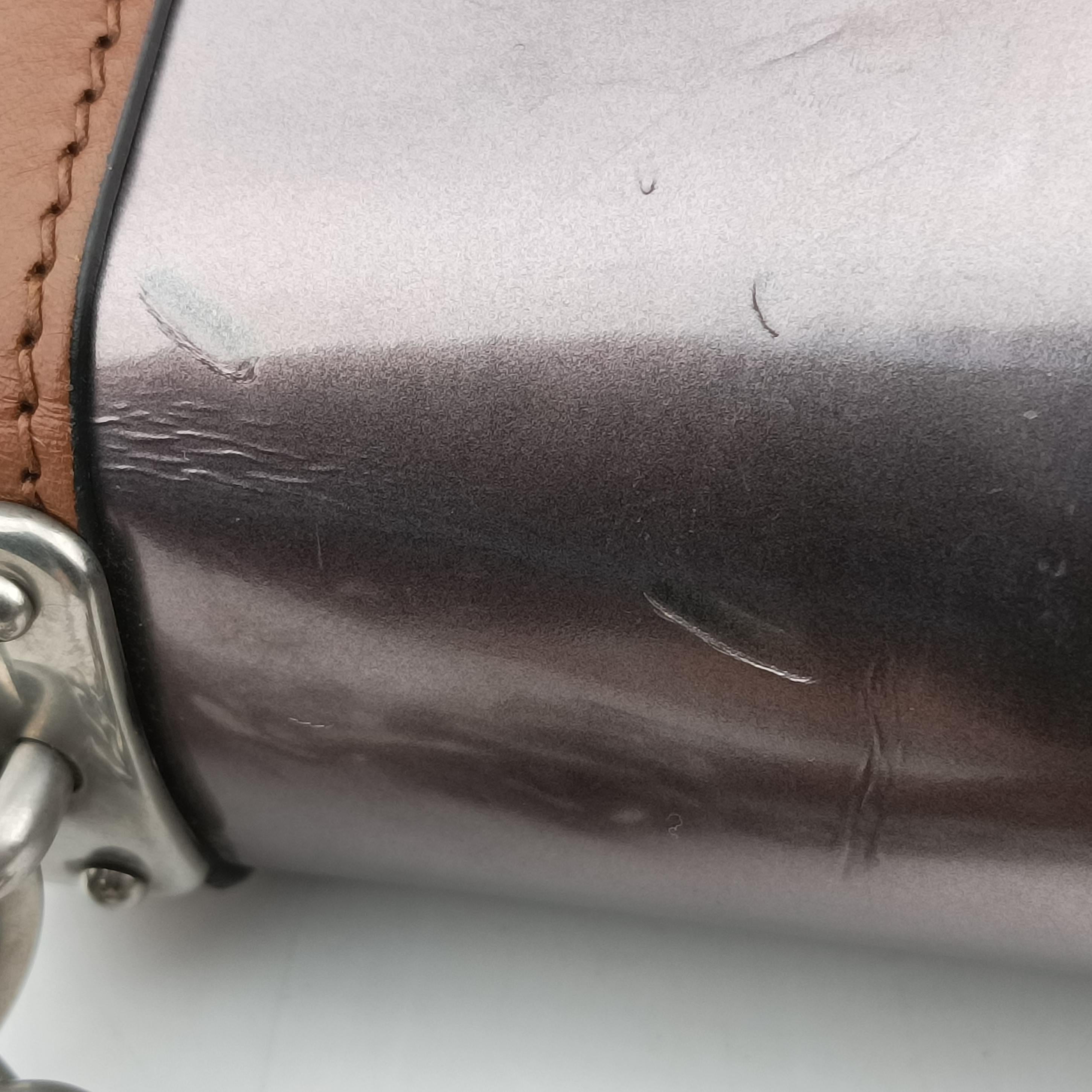 Pre-owned Prada flap Brown x Silver Leather×Enamel  shoulderbag | stylenewstar