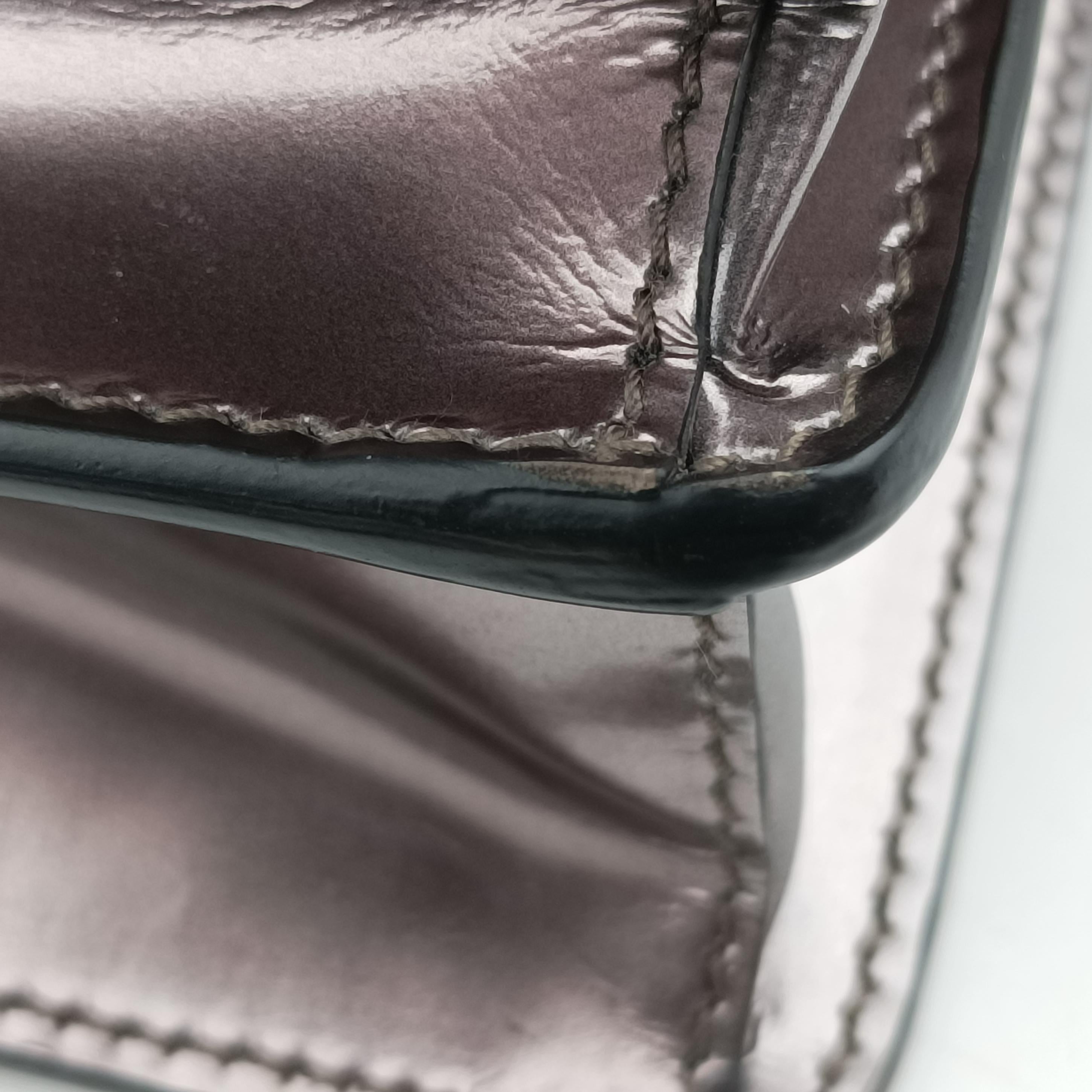 Pre-owned Prada flap Brown x Silver Leather×Enamel  shoulderbag | stylenewstar