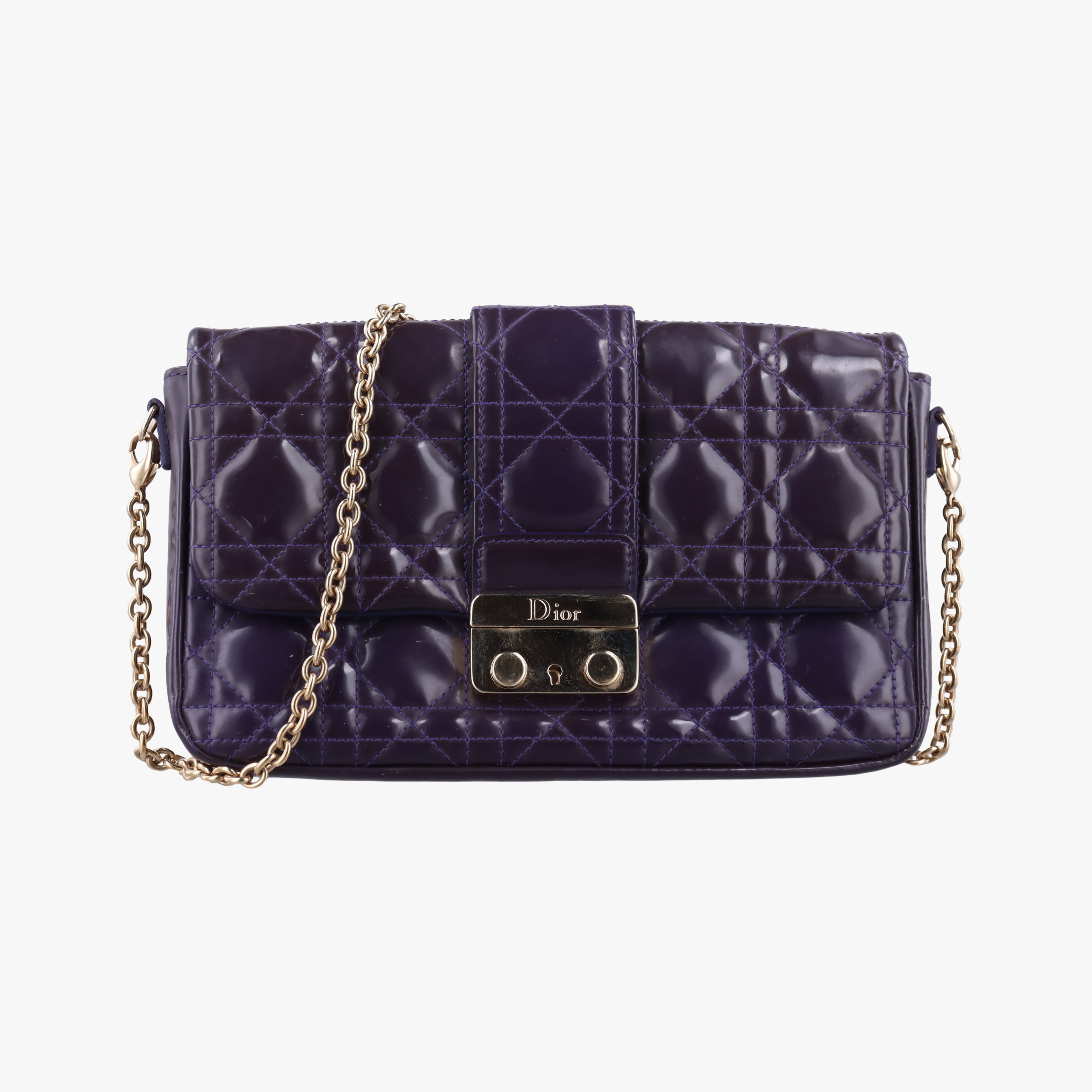 Pre-owned Christian Dior Miss Dior Cannage New Rock Purple Patent  shoulderbag | stylenewstar