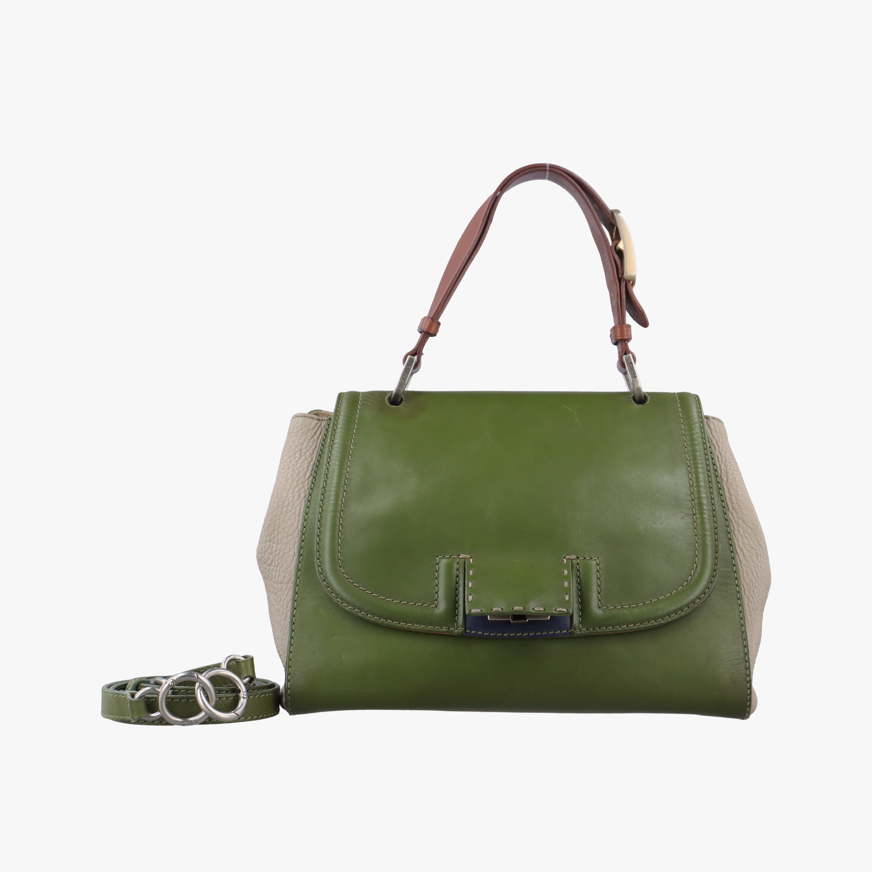 Pre-owned Fendi SILVANA Green×Multicolour Leather 8BN234 shoulderbag | stylenewstar