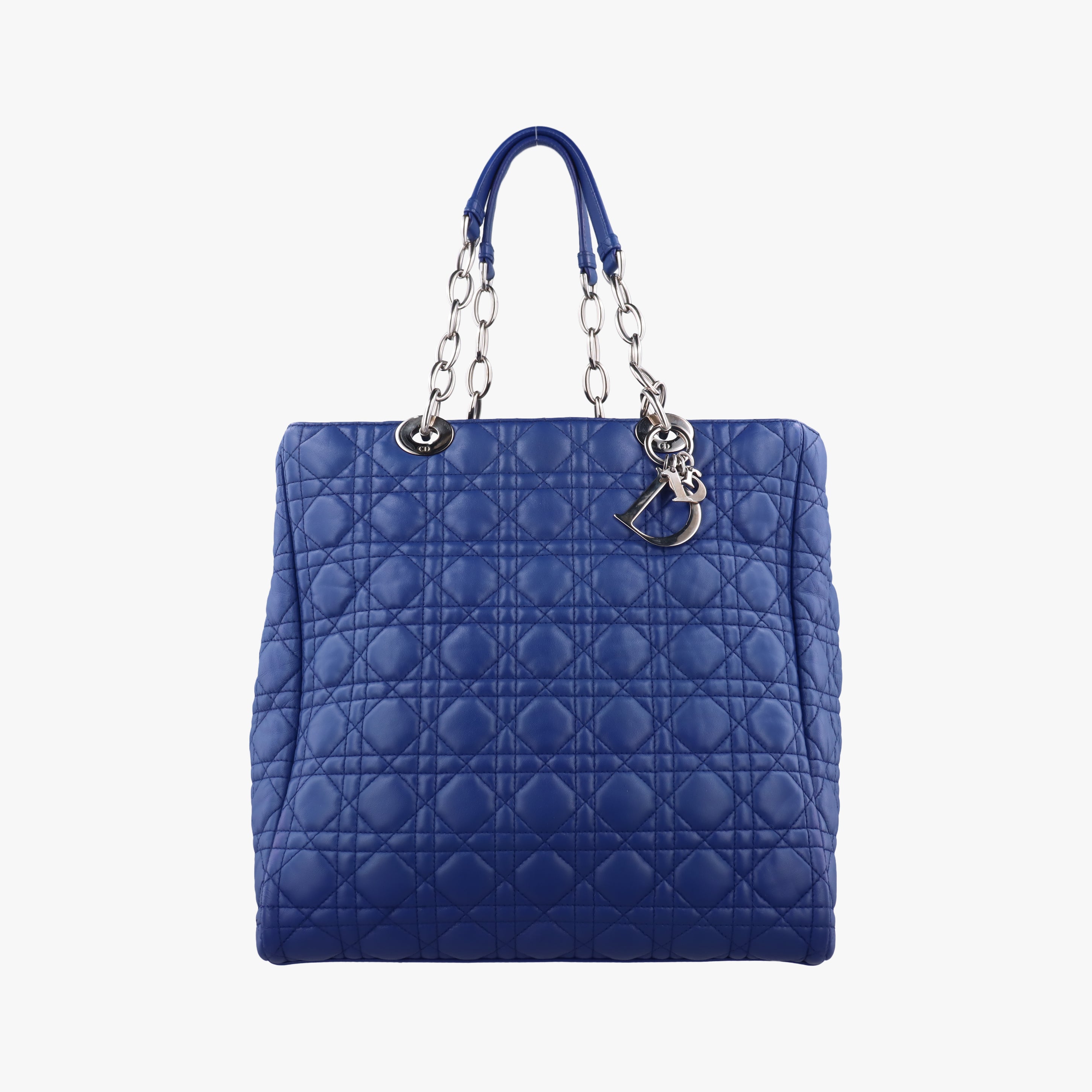 Pre-owned Christian Dior Cannage Dior Soft Shopping Blue lambskin  shoulderbag | stylenewstar