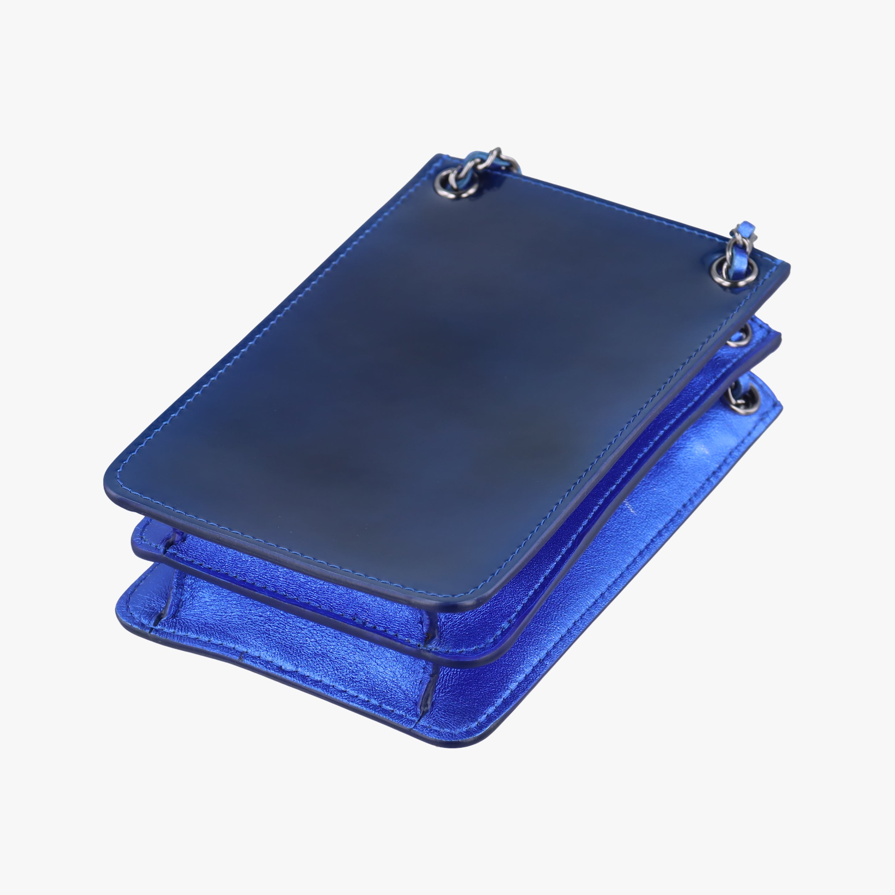 Pre-owned Chanel CC phone holder Blue Patent A92304 crossbodybag | stylenewstar