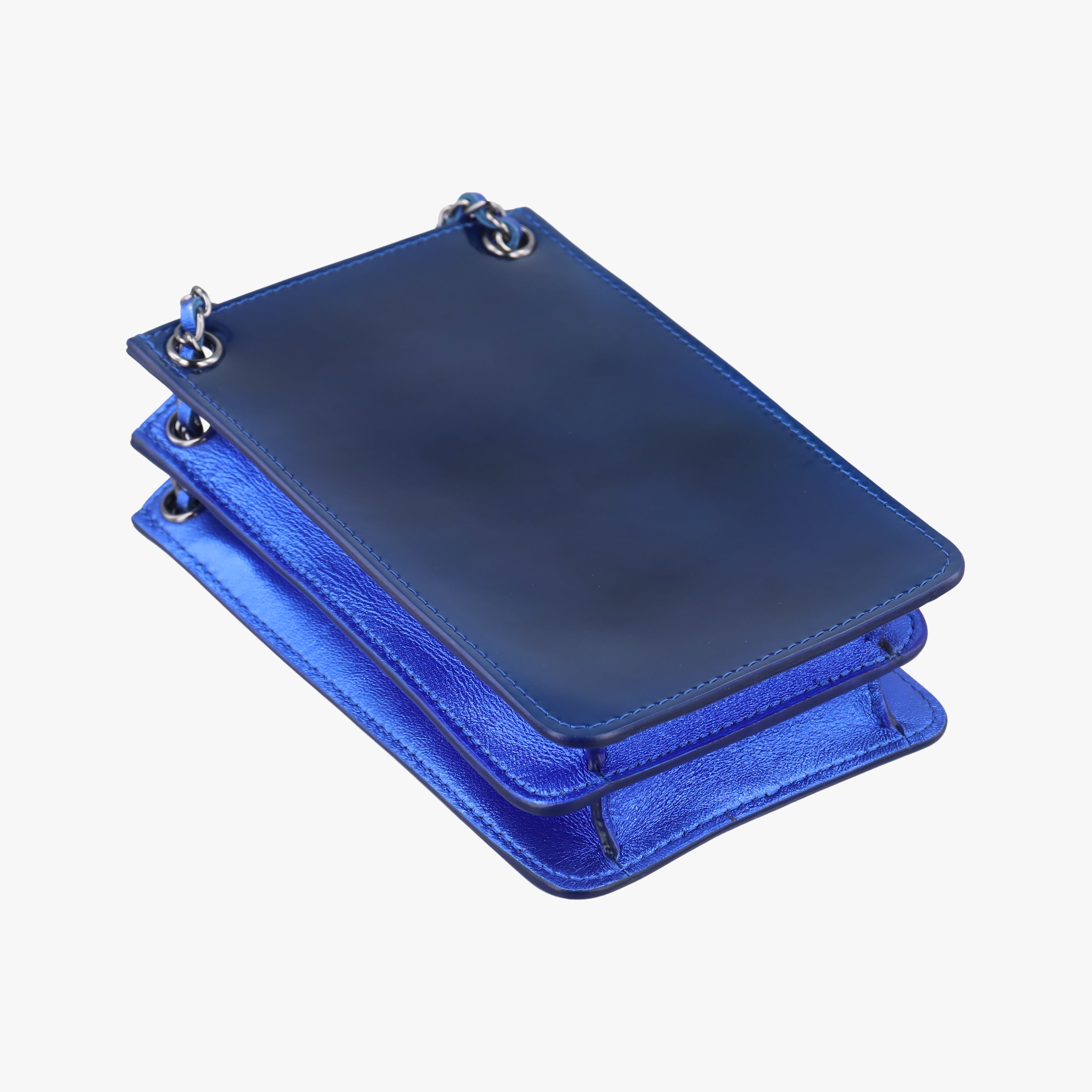 Pre-owned Chanel CC phone holder Blue Patent A92304 crossbodybag | stylenewstar