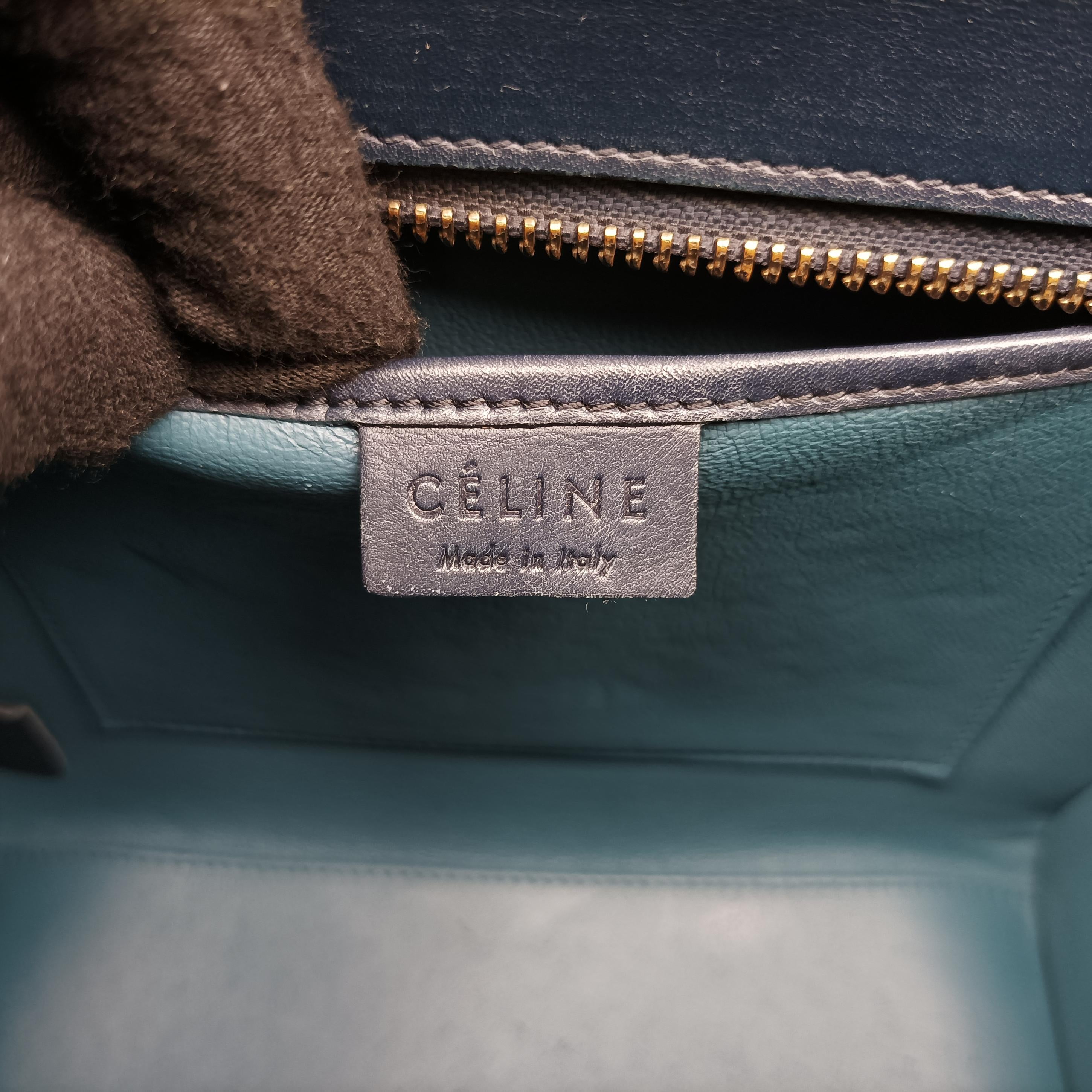 Pre-owned Celine luggage nano shopper black×blue×Gray Leather  shoulderbag | stylenewstar