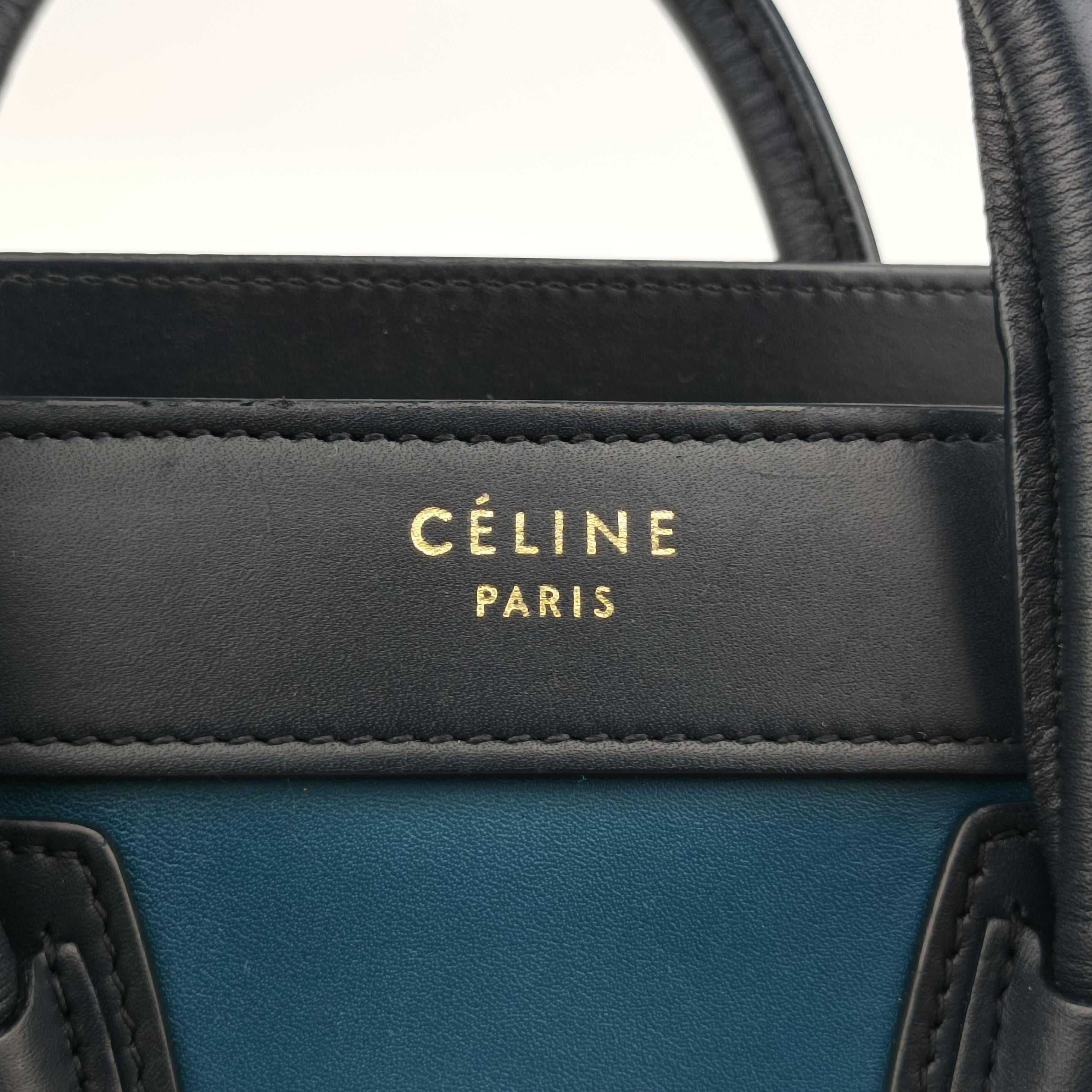 Pre-owned Celine luggage nano shopper black×blue×Gray Leather  shoulderbag | stylenewstar