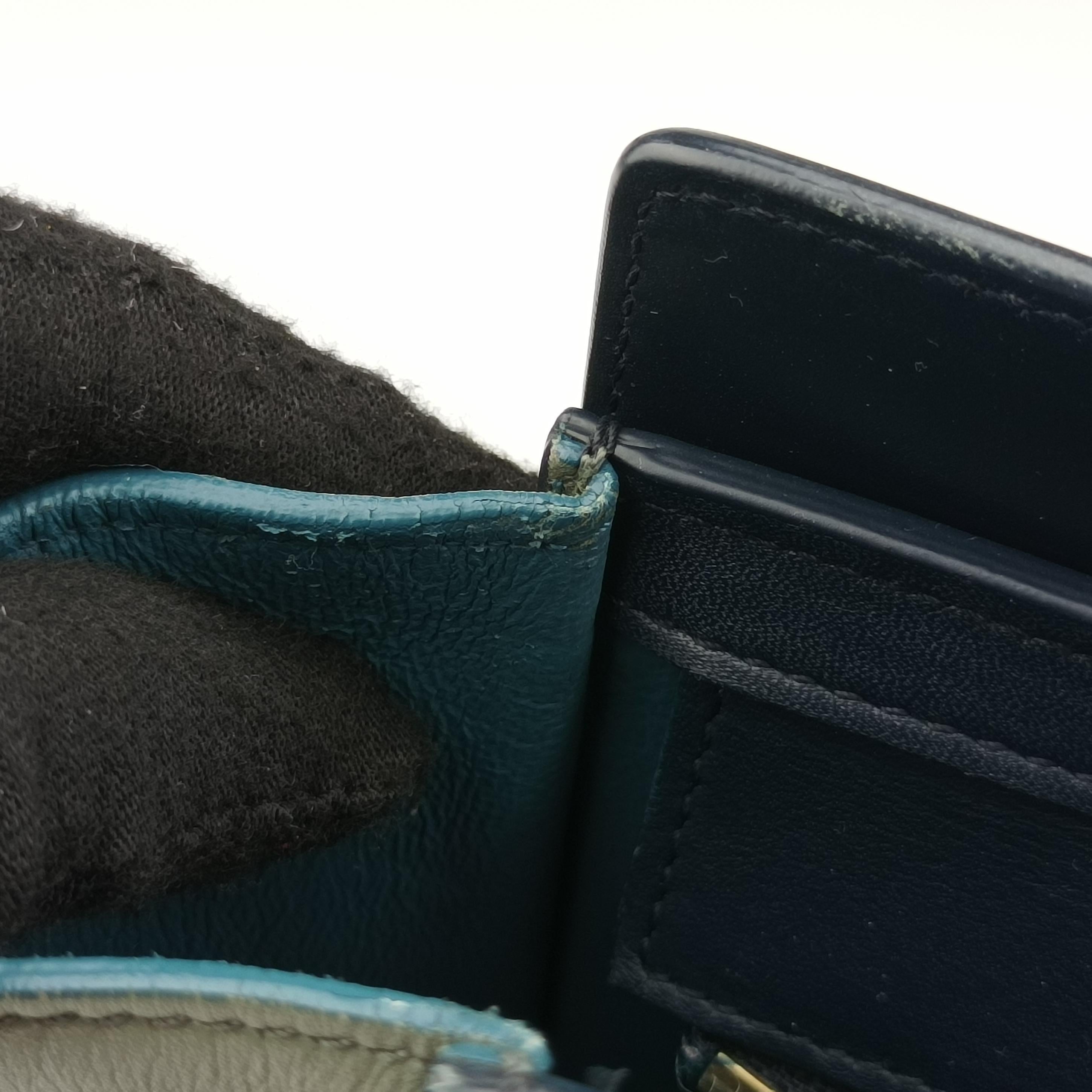 Pre-owned Celine luggage nano shopper black×blue×Gray Leather  shoulderbag | stylenewstar
