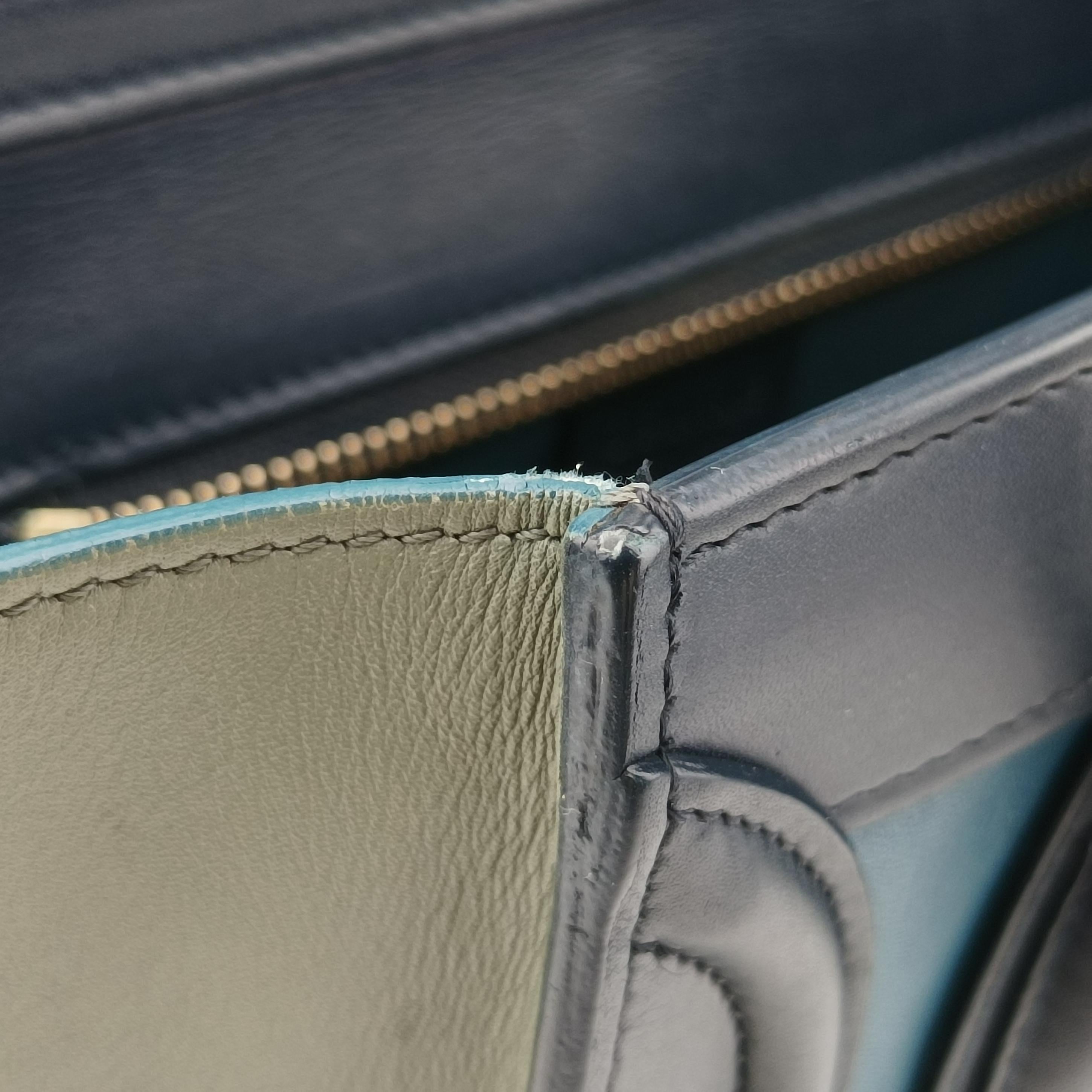 Pre-owned Celine luggage nano shopper black×blue×Gray Leather  shoulderbag | stylenewstar