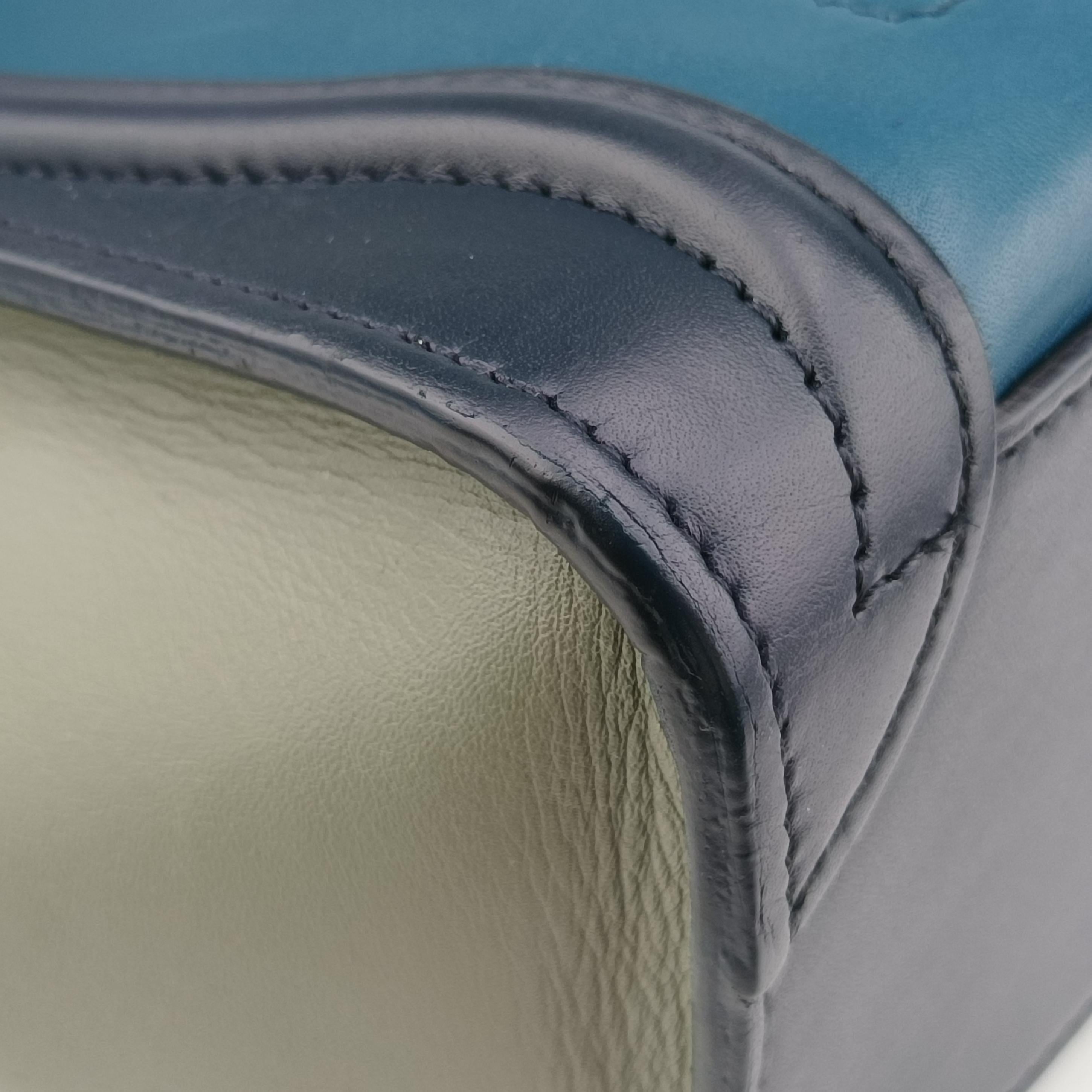 Pre-owned Celine luggage nano shopper black×blue×Gray Leather  shoulderbag | stylenewstar