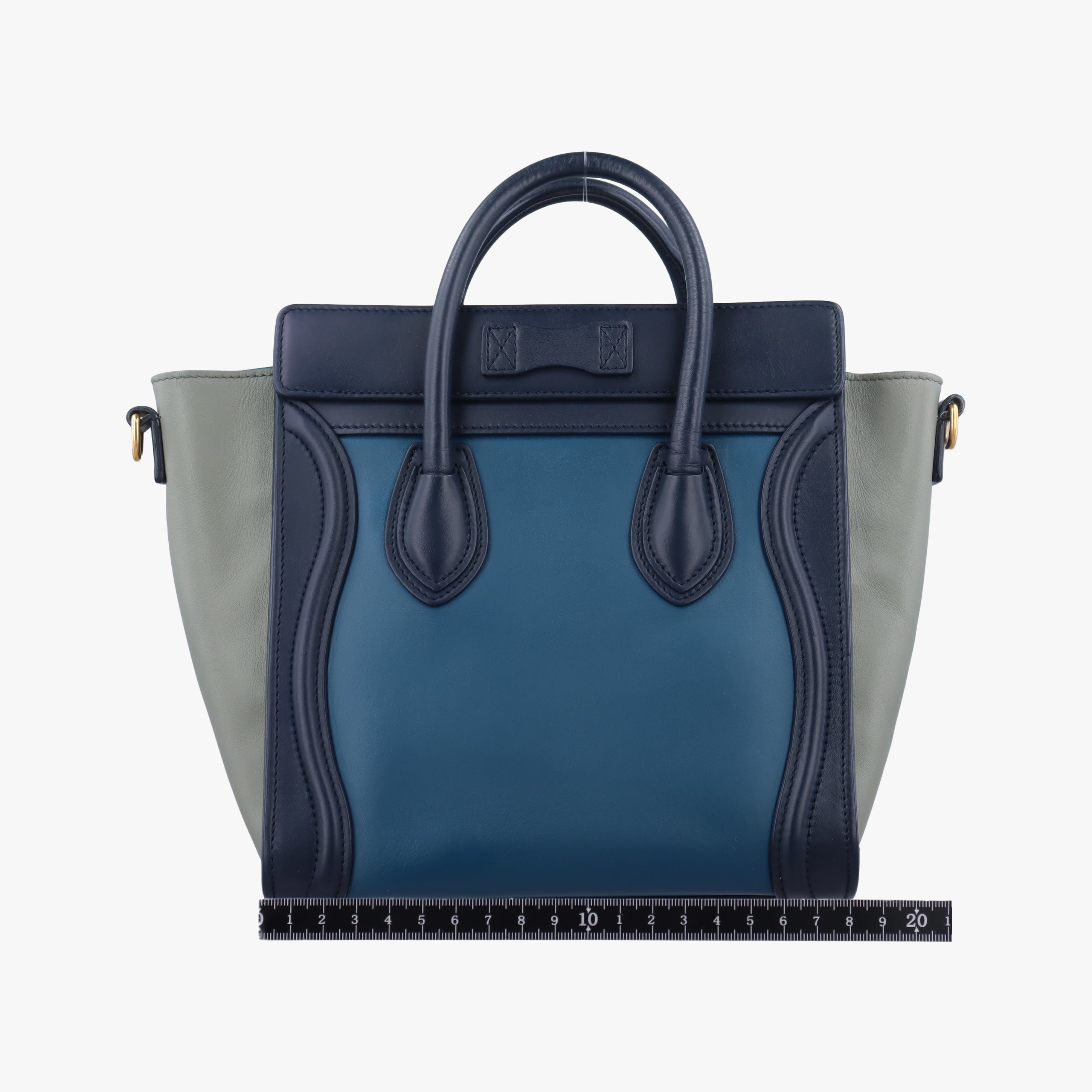 Pre-owned Celine luggage nano shopper black×blue×Gray Leather  shoulderbag | stylenewstar