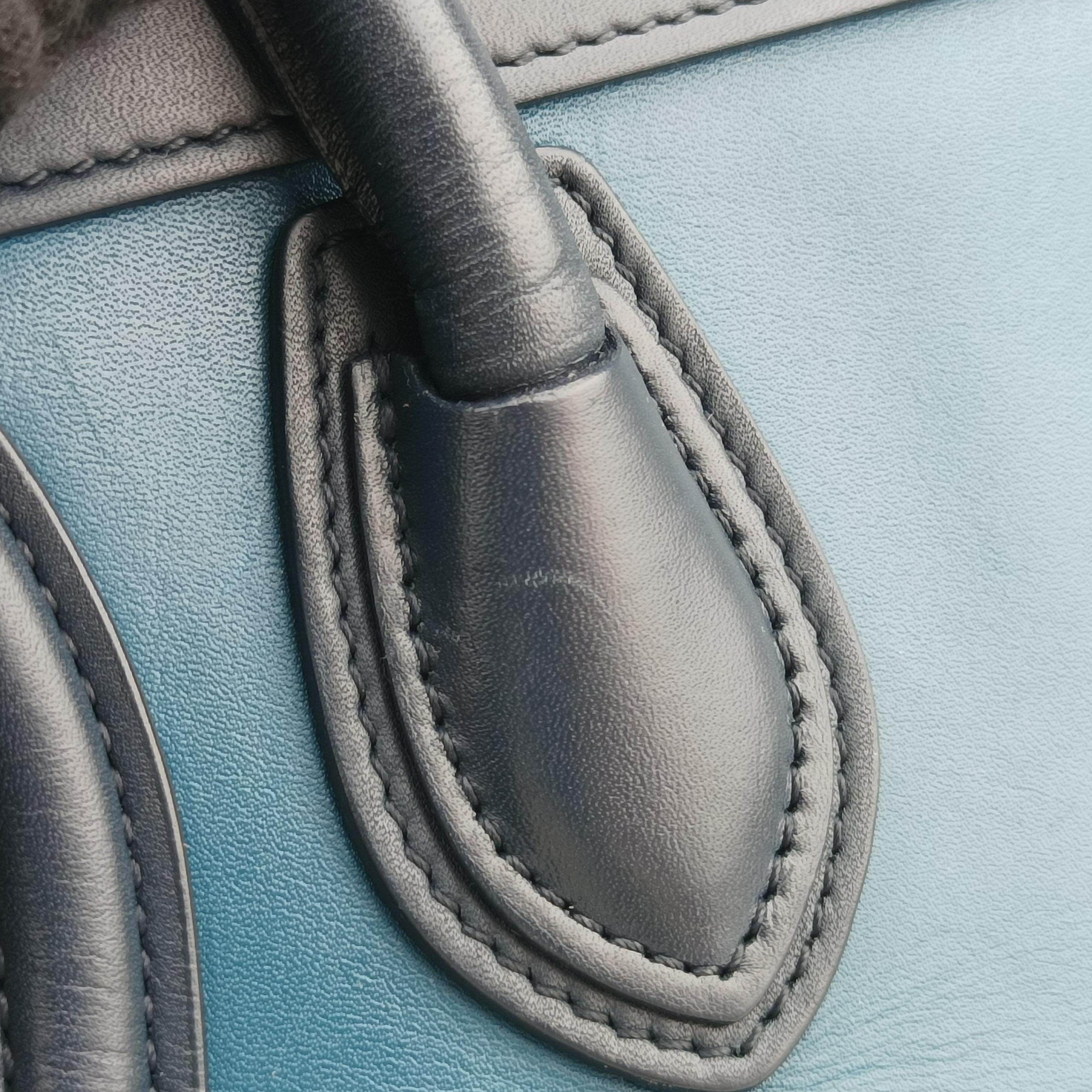 Pre-owned Celine luggage nano shopper black×blue×Gray Leather  shoulderbag | stylenewstar