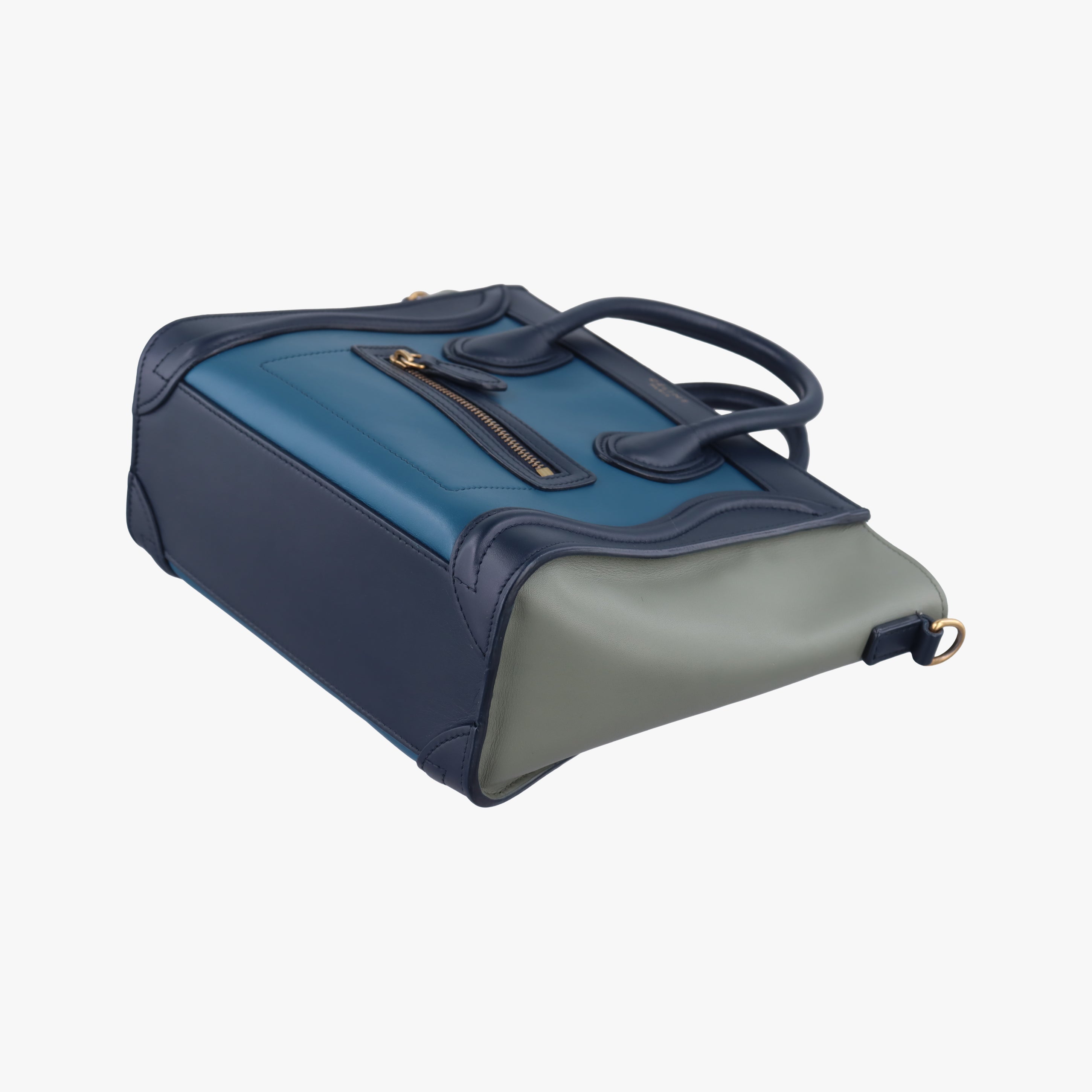 Pre-owned Celine luggage nano shopper black×blue×Gray Leather  shoulderbag | stylenewstar