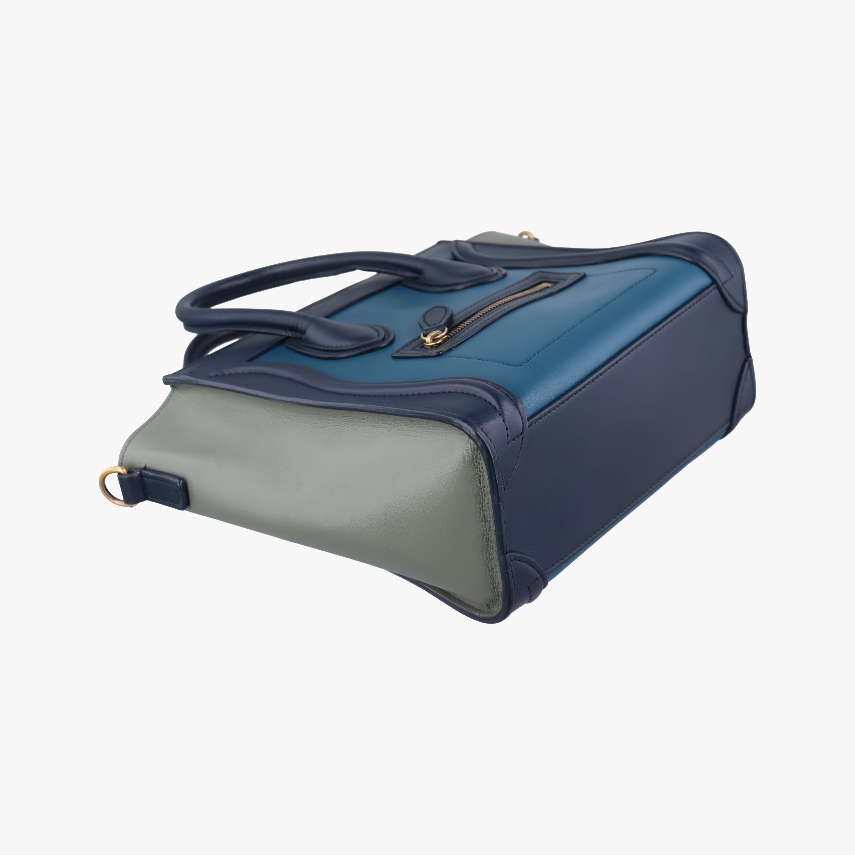 Pre-owned Celine luggage nano shopper black×blue×Gray Leather  shoulderbag | stylenewstar