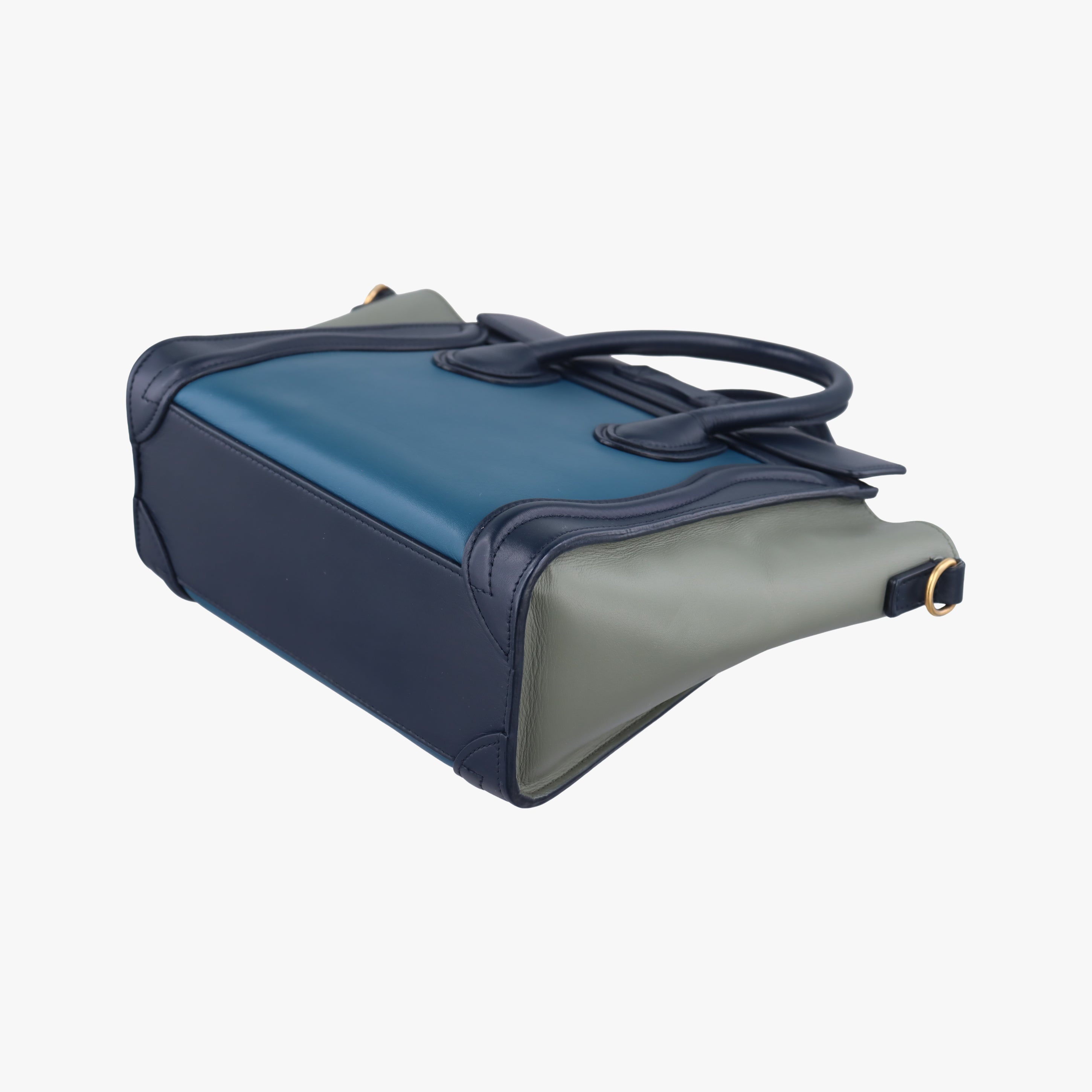 Pre-owned Celine luggage nano shopper black×blue×Gray Leather  shoulderbag | stylenewstar