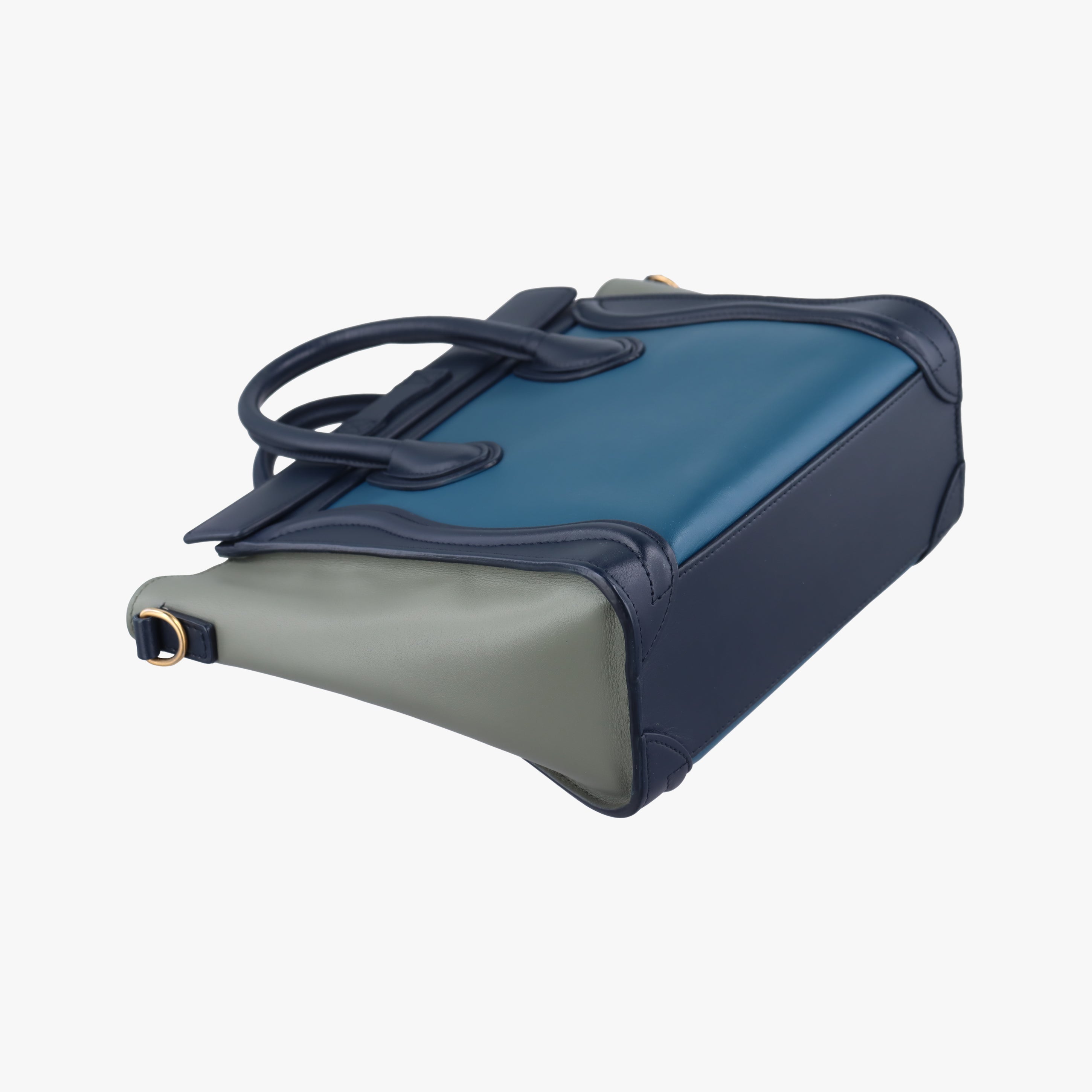 Pre-owned Celine luggage nano shopper black×blue×Gray Leather  shoulderbag | stylenewstar