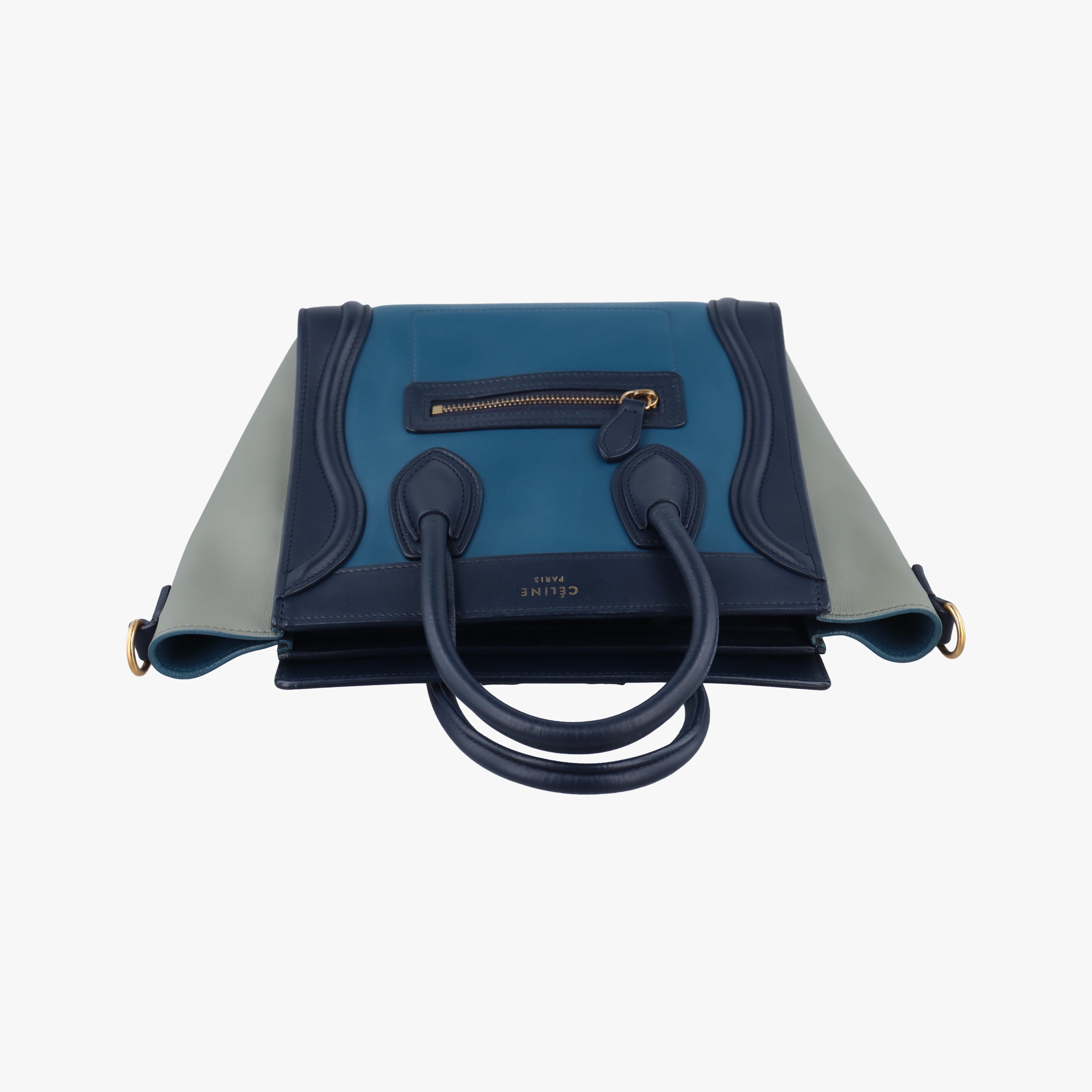 Pre-owned Celine luggage nano shopper black×blue×Gray Leather  shoulderbag | stylenewstar