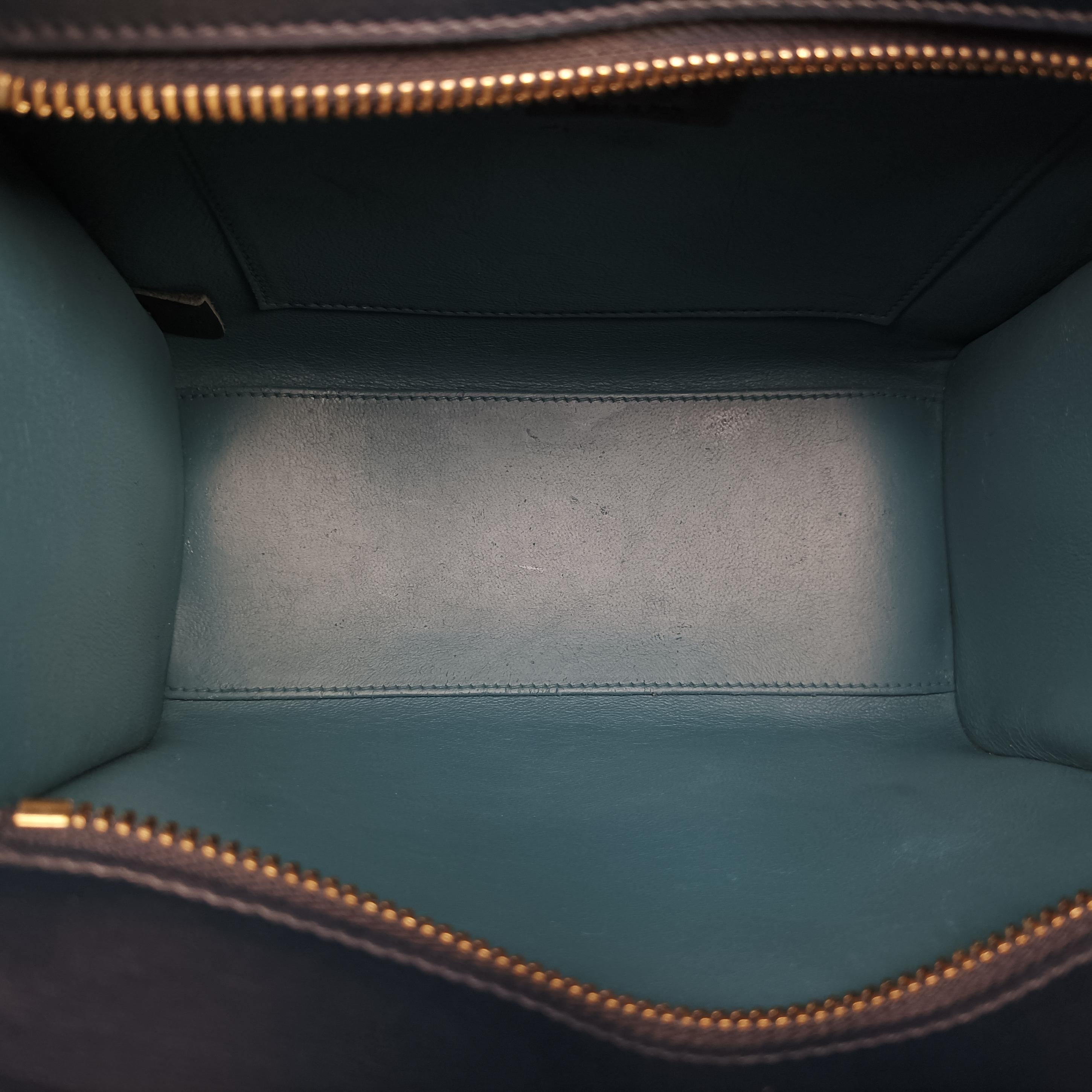 Pre-owned Celine luggage nano shopper black×blue×Gray Leather  shoulderbag | stylenewstar