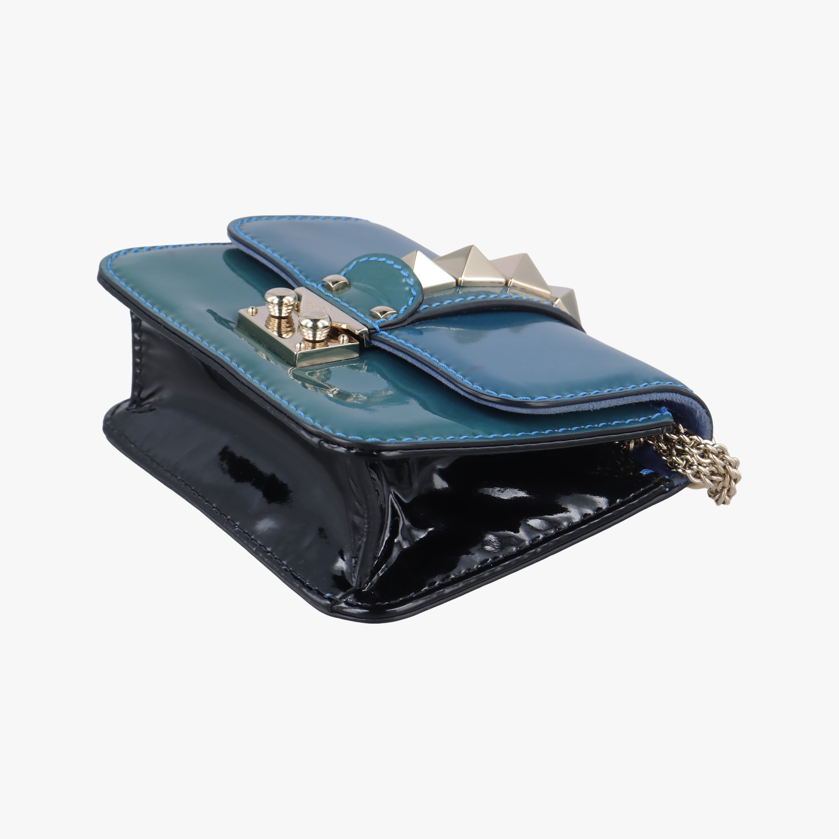 Vintage Valentino Rockstud Glam Lock Blue Patent  shoulderbag | stylenewstar