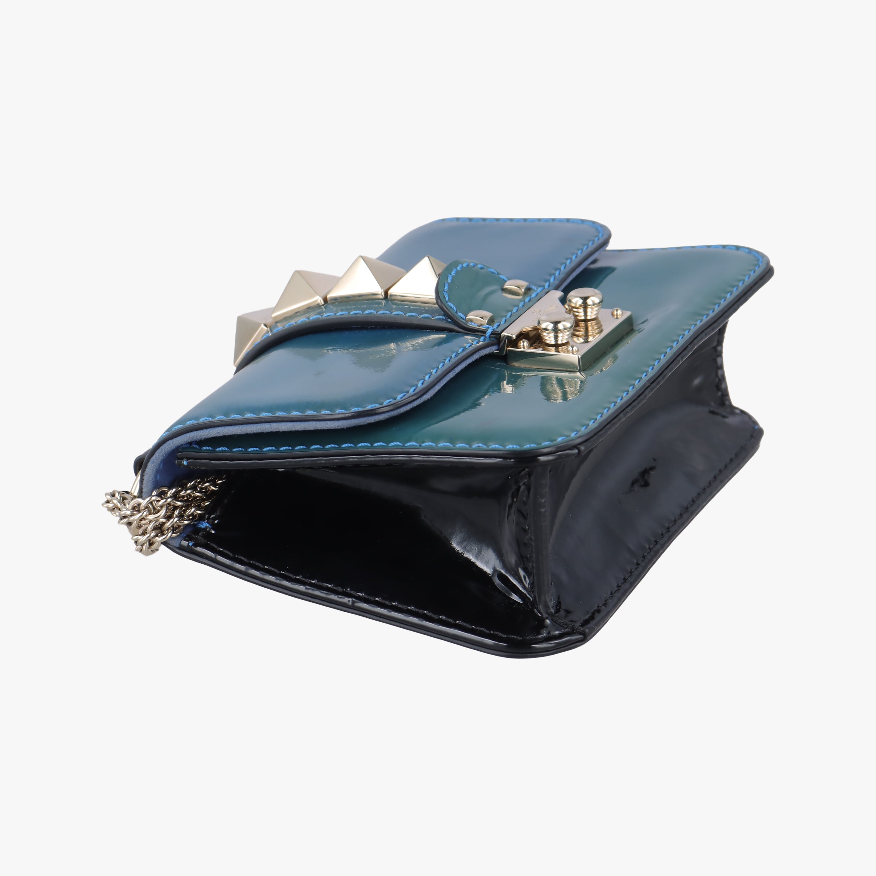 Vintage Valentino Rockstud Glam Lock Blue Patent  shoulderbag | stylenewstar