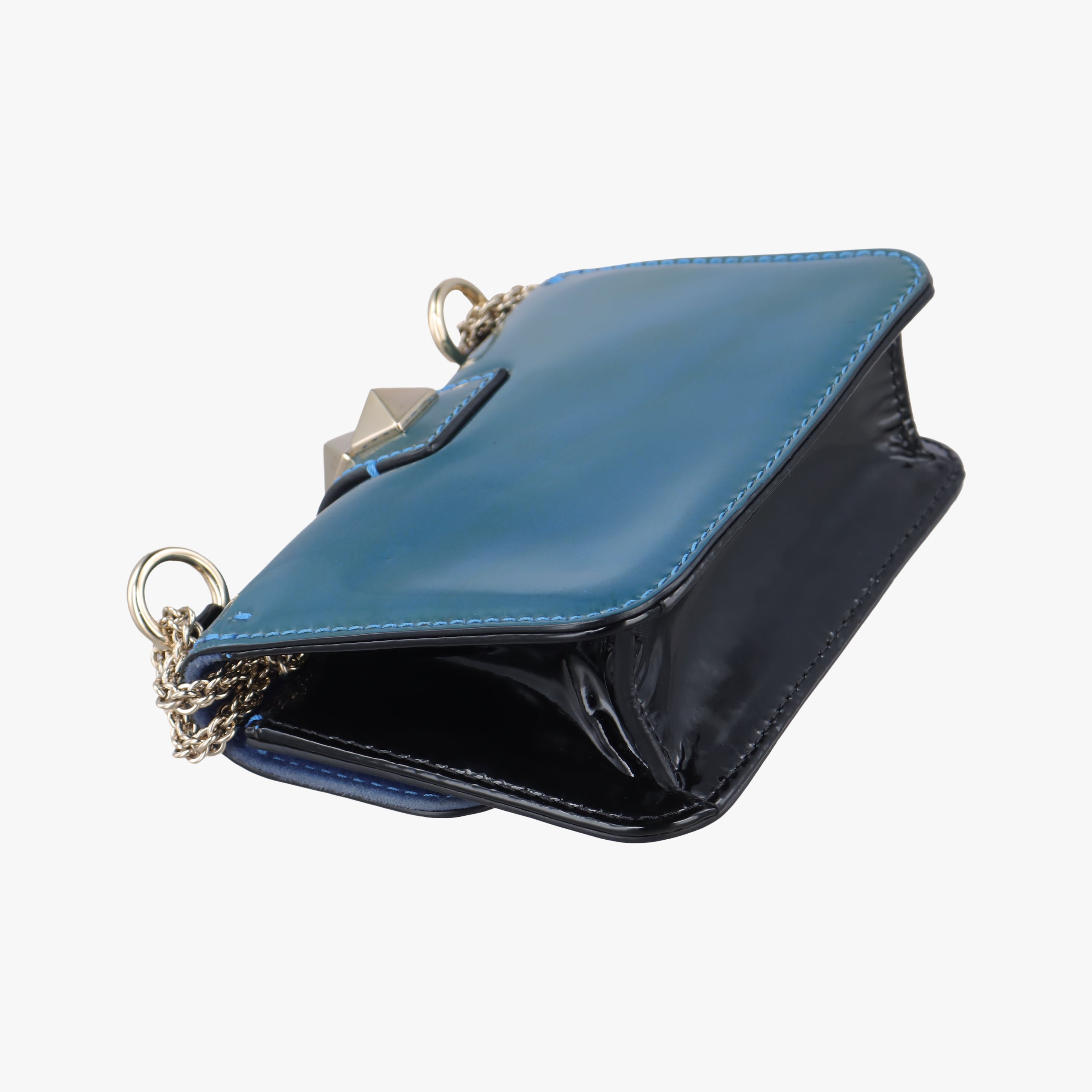 Vintage Valentino Rockstud Glam Lock Blue Patent  shoulderbag | stylenewstar