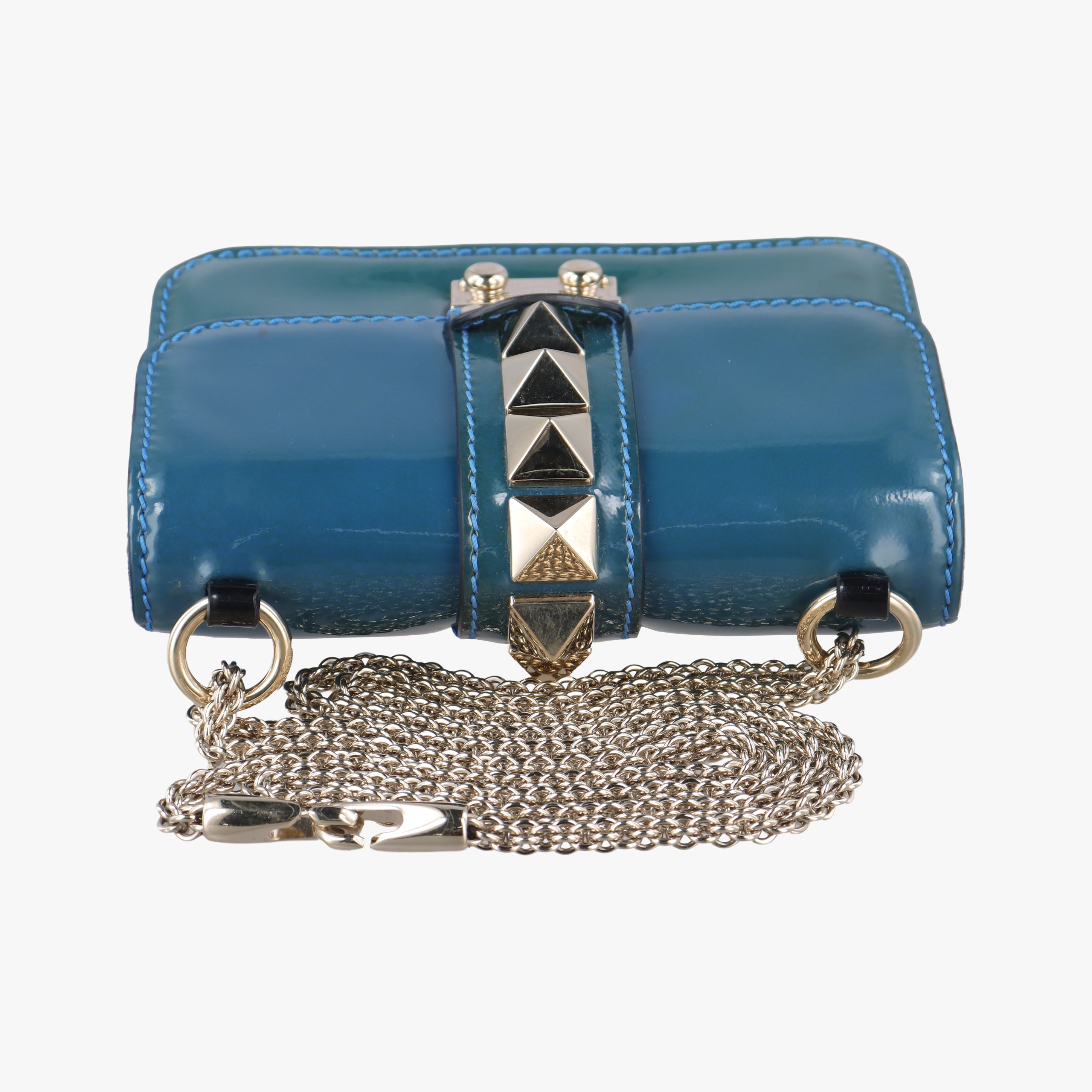 Vintage Valentino Rockstud Glam Lock Blue Patent  shoulderbag | stylenewstar