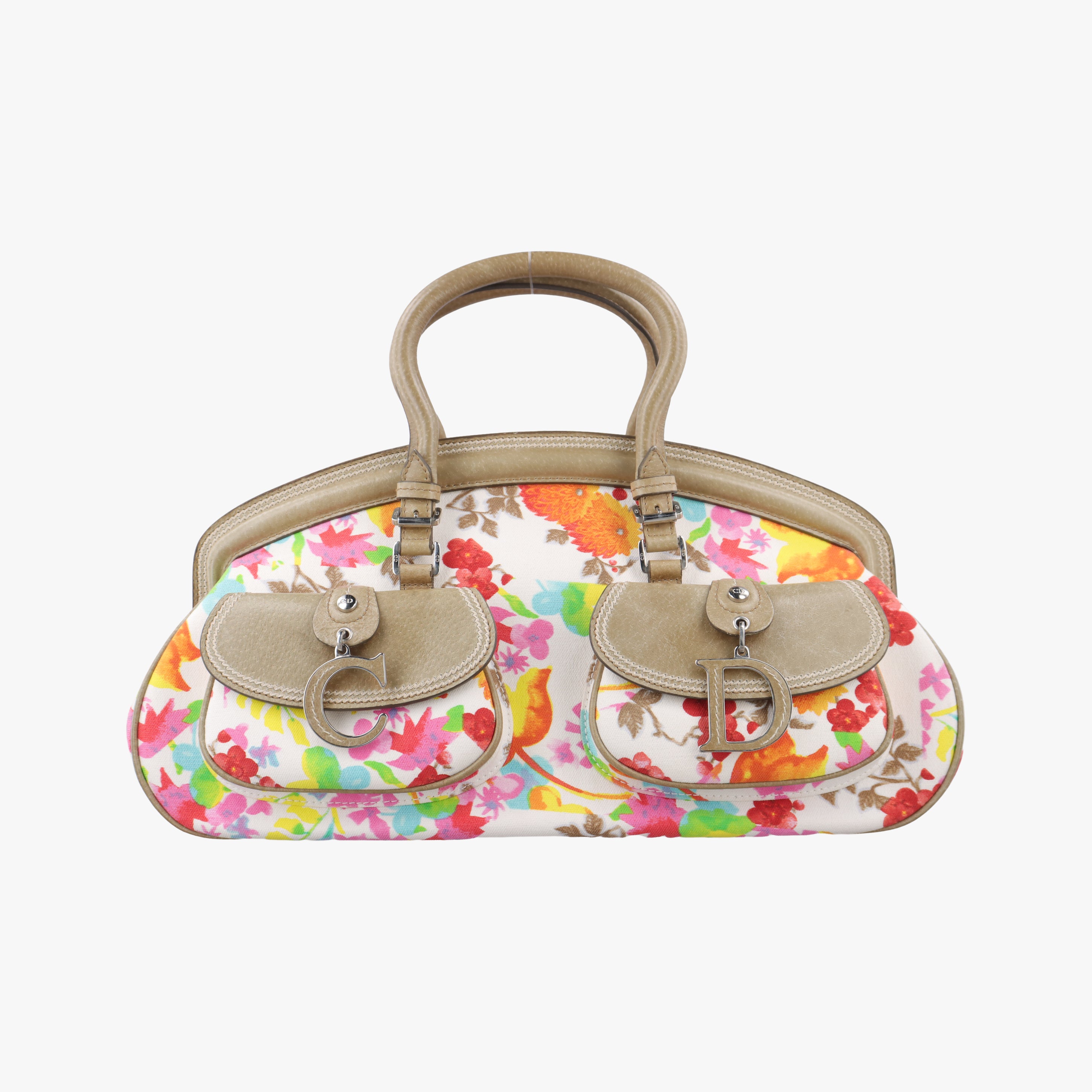 Vintage Christian Dior Floral Frame Multicolour Canvas × Leather  handbag | stylenewstar