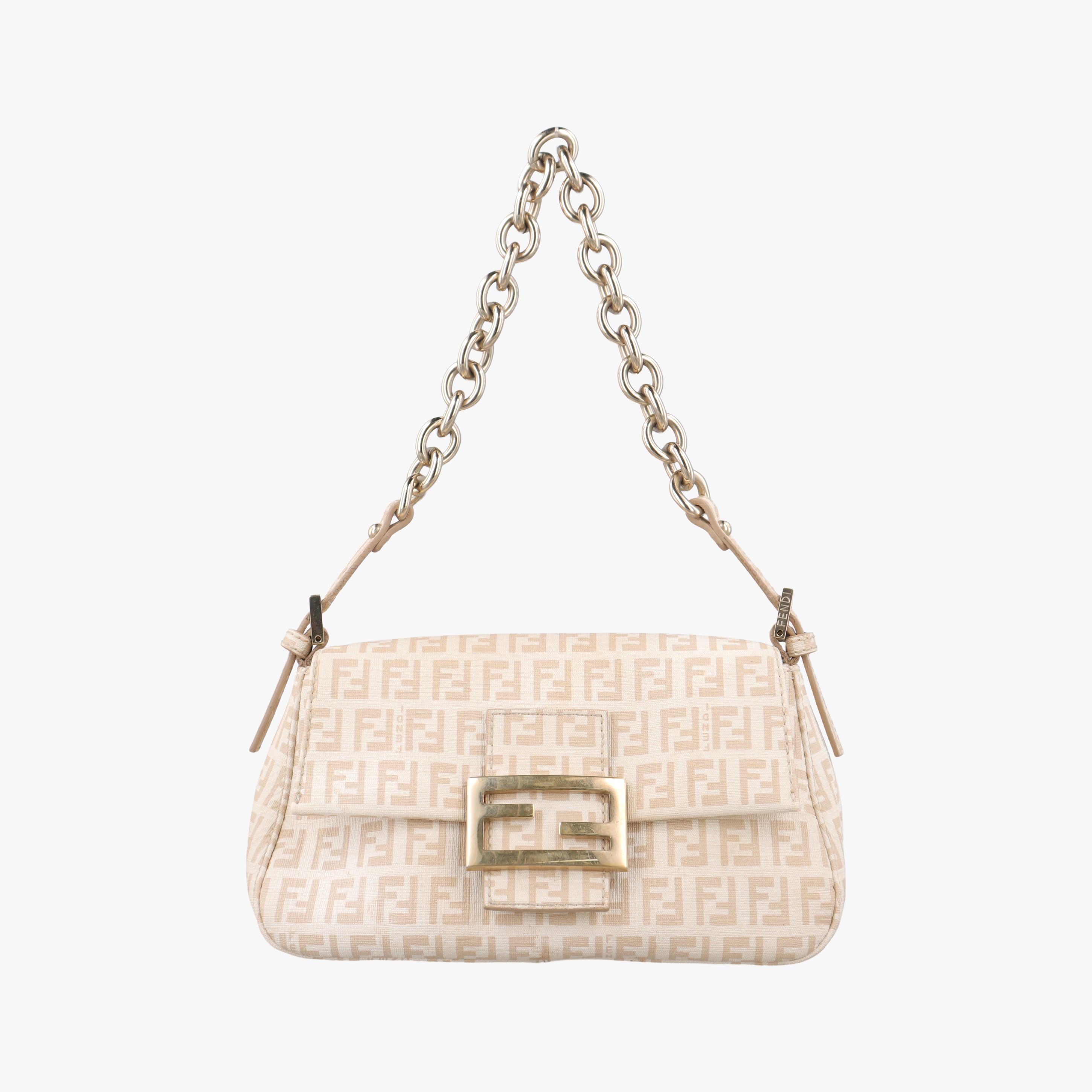 Pre-owned Fendi Mamma Baguette Beige PVC coated canvas 8BR180 handbag | stylenewstar