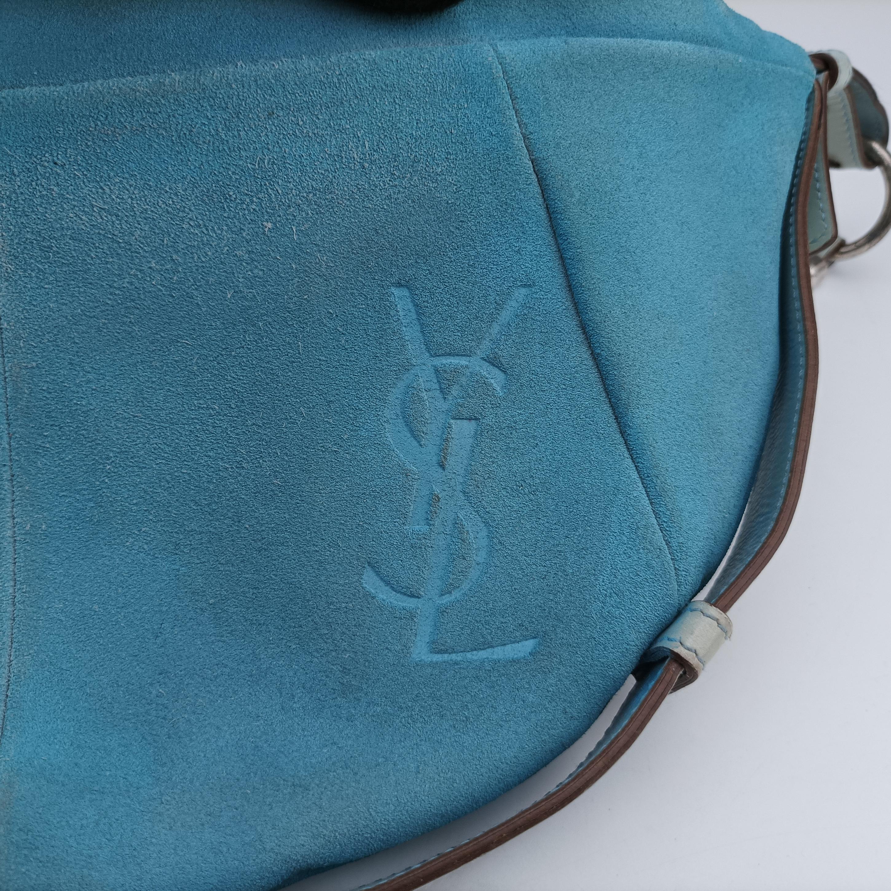 Pre-owned Yves Saint Laurent Rive Gauche Mombasa Blue Suede 467891 shoulderbag | stylenewstar
