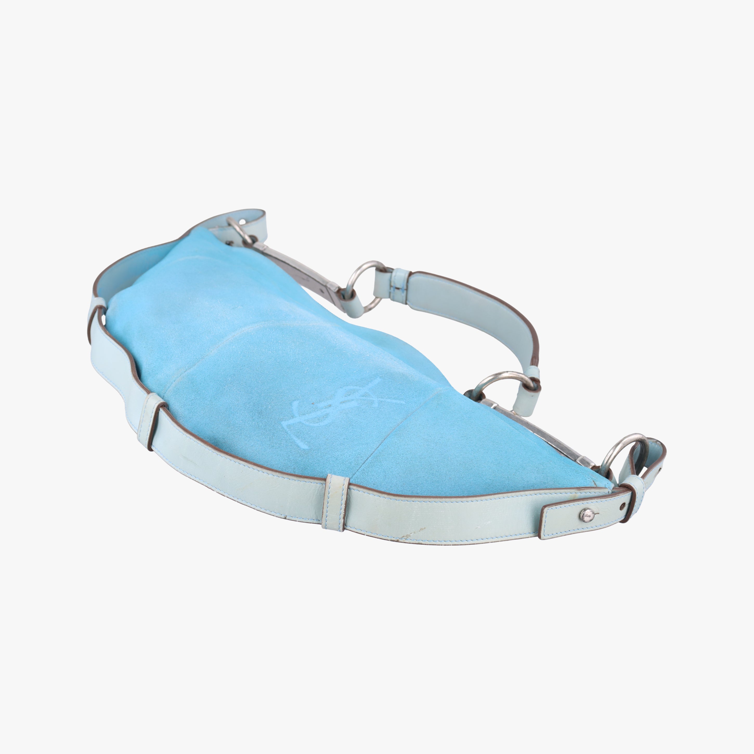 Pre-owned Yves Saint Laurent Rive Gauche Mombasa Blue Suede 467891 shoulderbag | stylenewstar