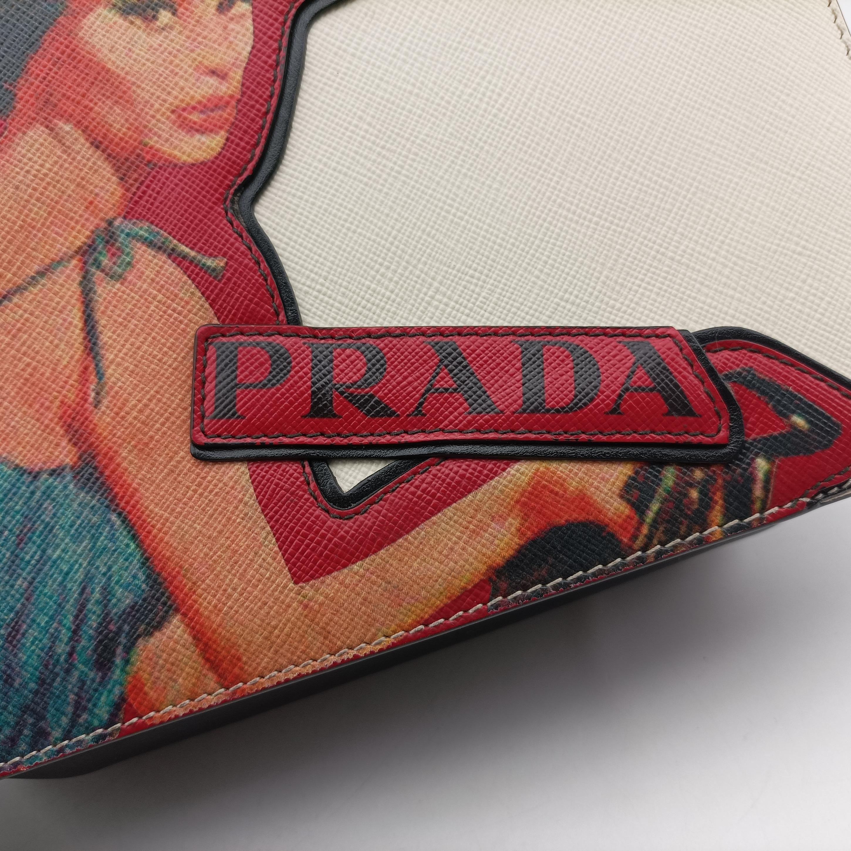 Pre-owned Prada Patched Frame logo White×multicolor Saffiano Leather  shoulderbag | stylenewstar