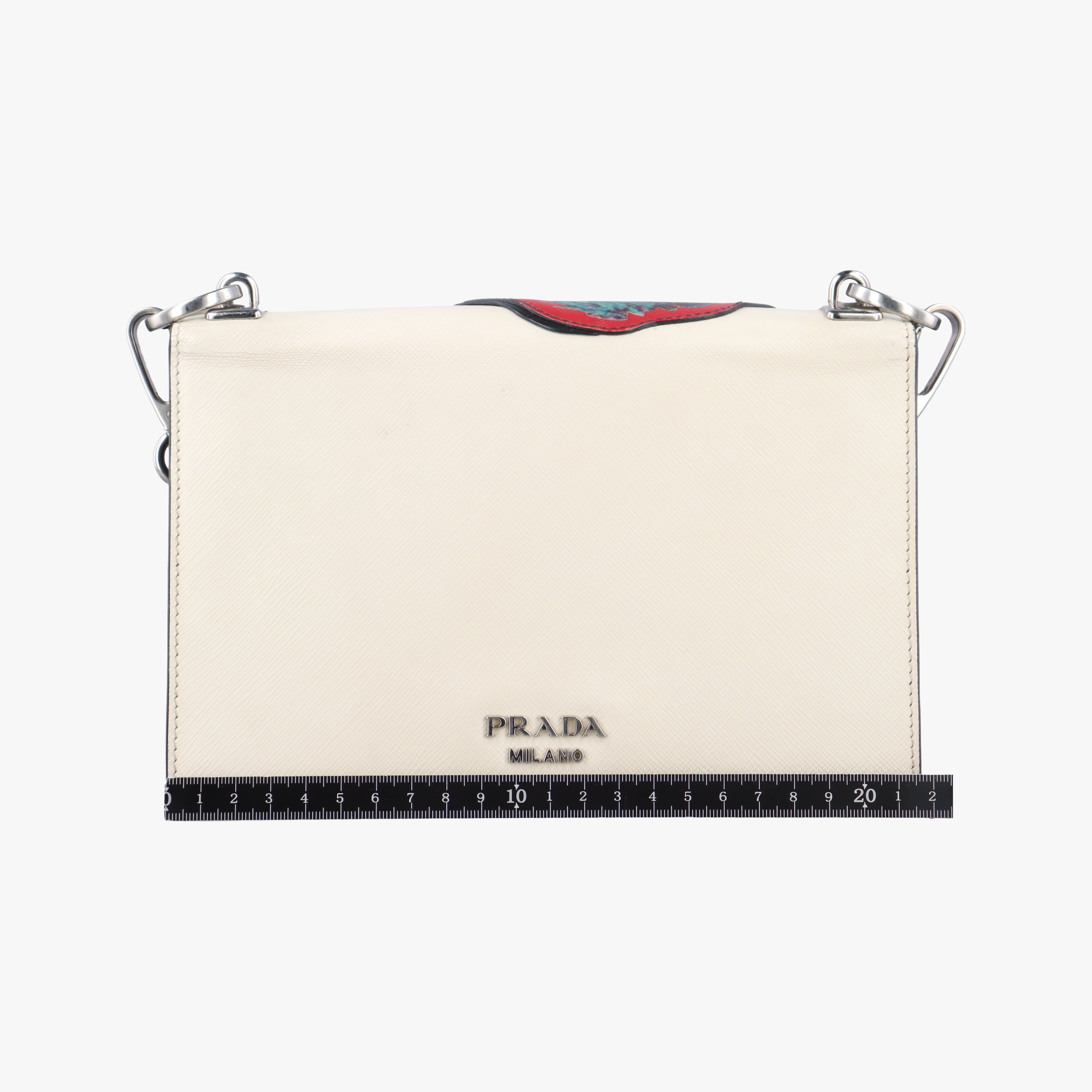 Pre-owned Prada Patched Frame logo White×multicolor Saffiano Leather  shoulderbag | stylenewstar