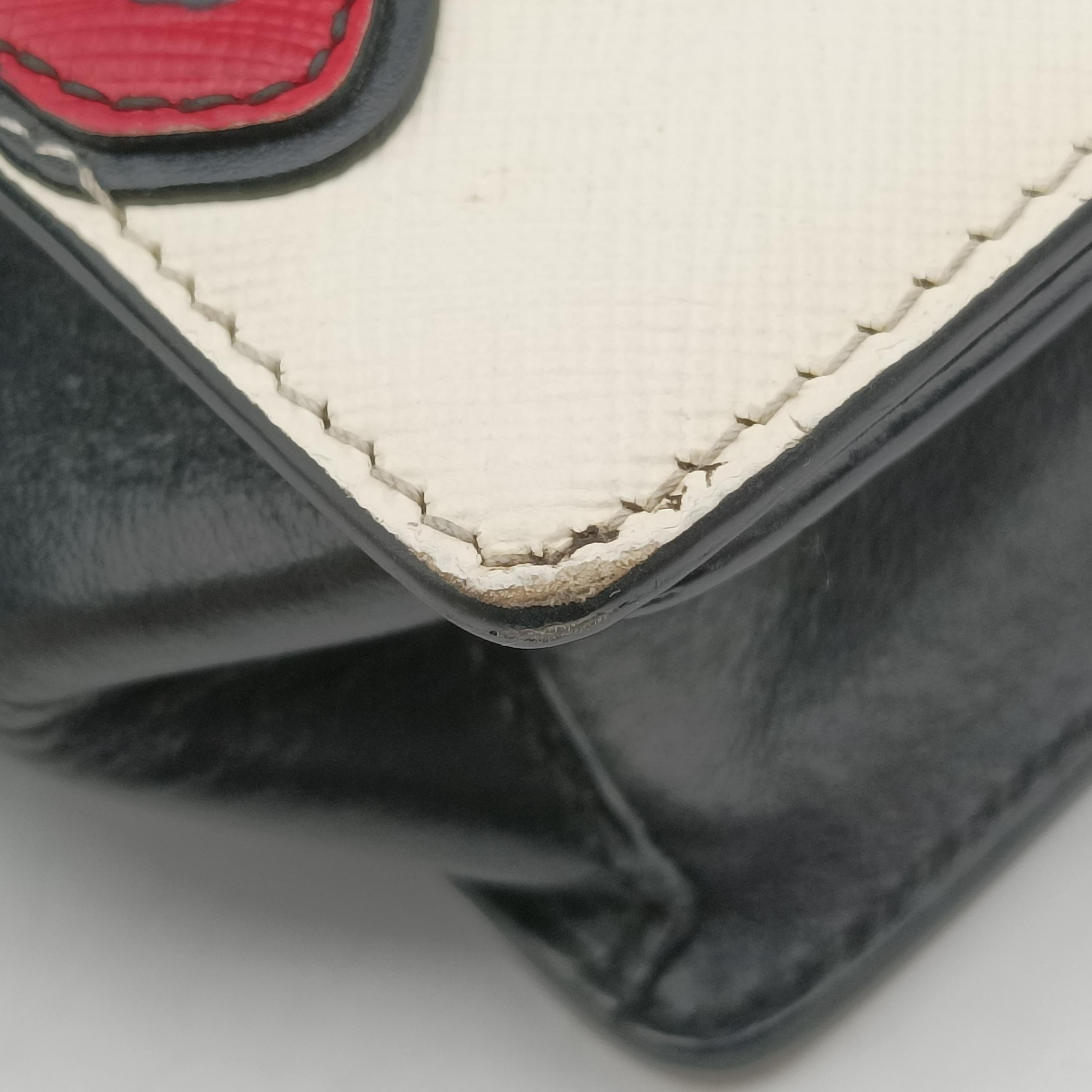 Pre-owned Prada Patched Frame logo White×multicolor Saffiano Leather  shoulderbag | stylenewstar