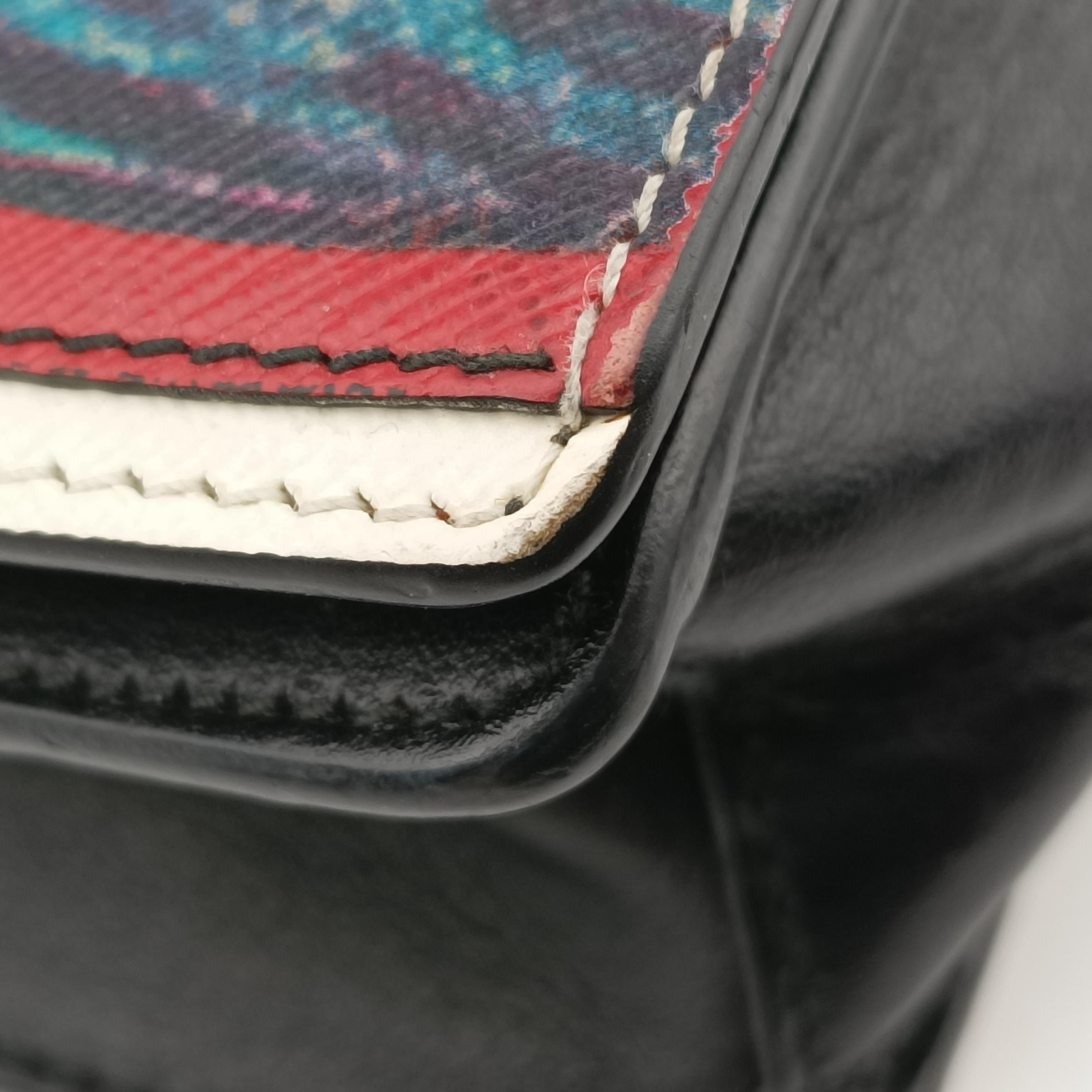 Pre-owned Prada Patched Frame logo White×multicolor Saffiano Leather  shoulderbag | stylenewstar