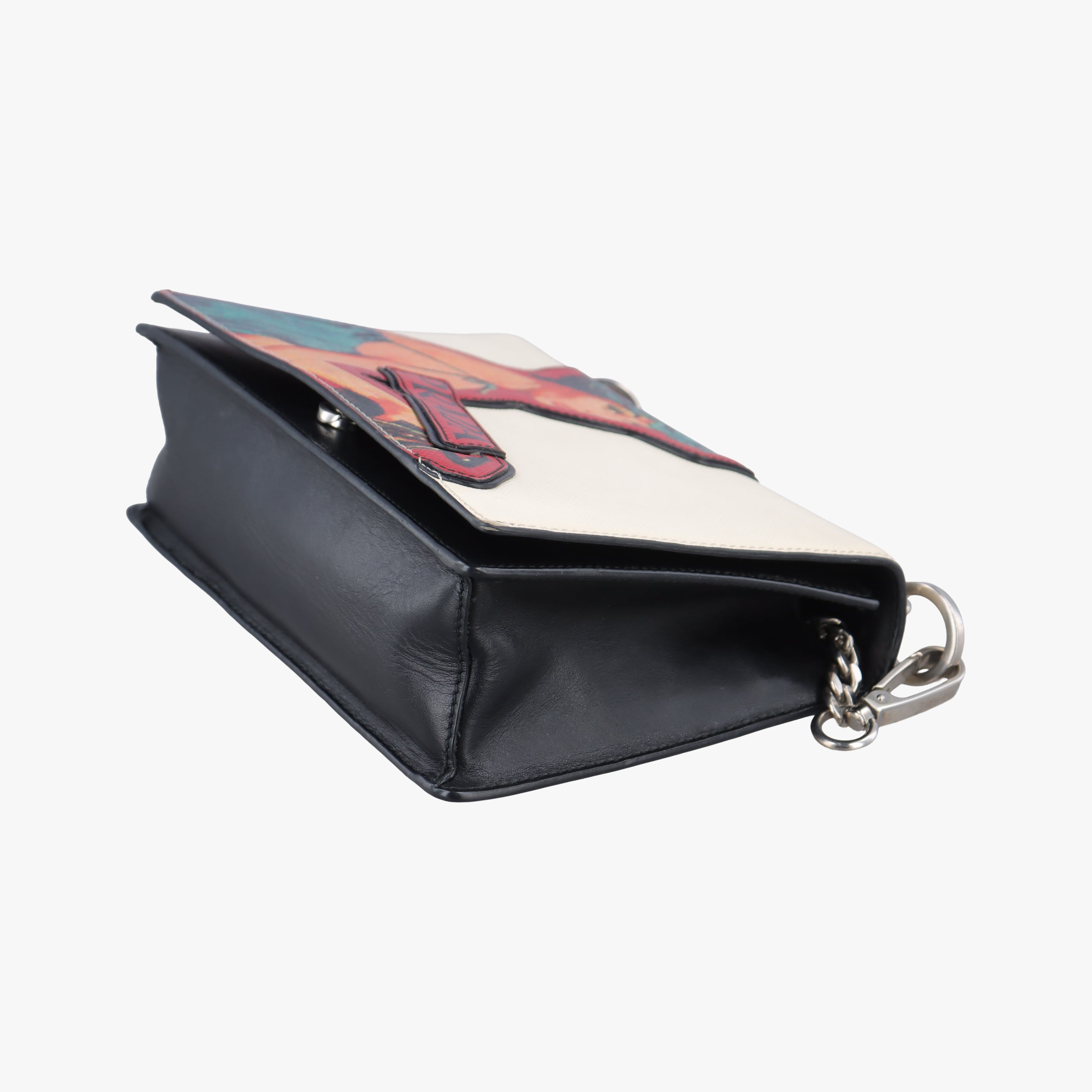 Pre-owned Prada Patched Frame logo White×multicolor Saffiano Leather  shoulderbag | stylenewstar