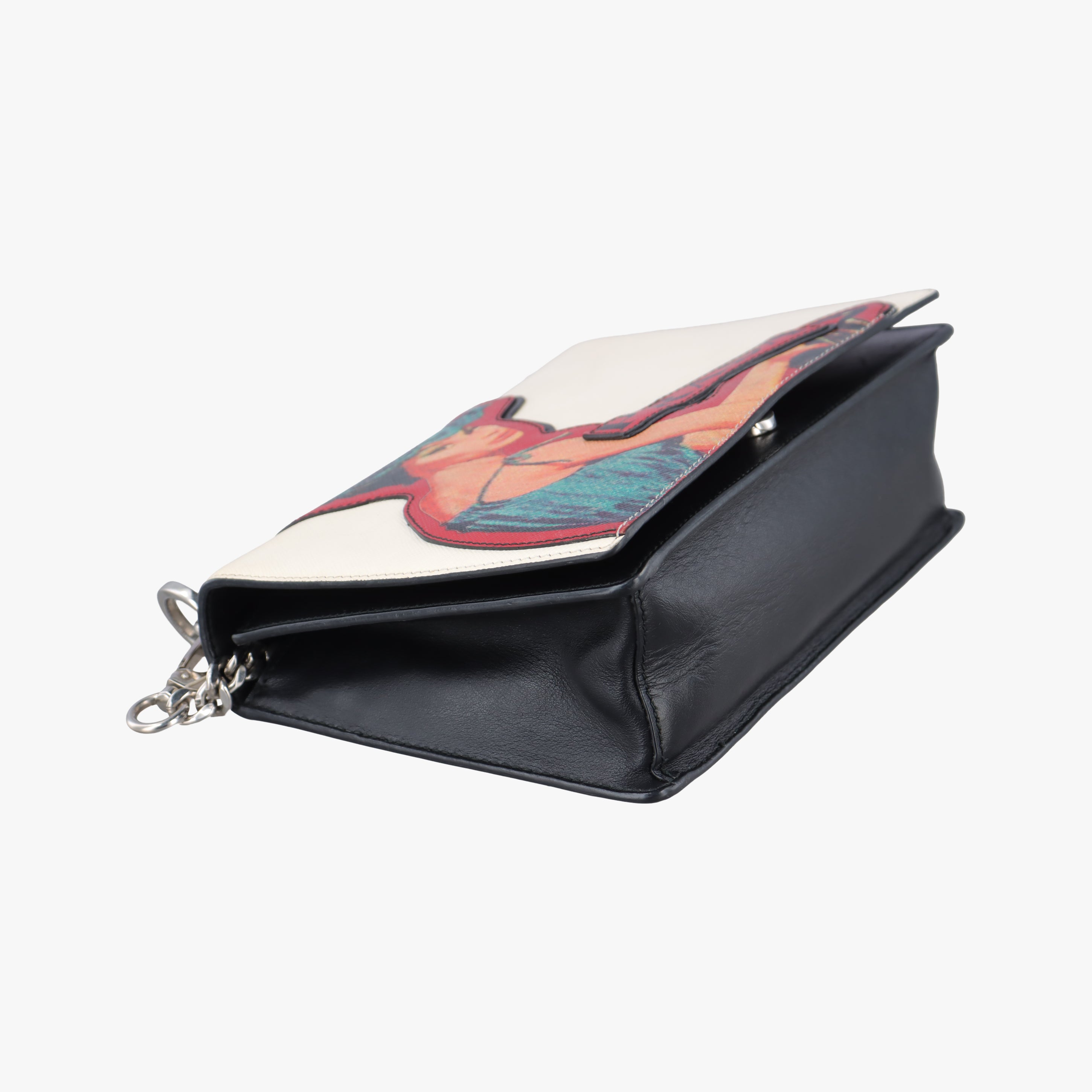 Pre-owned Prada Patched Frame logo White×multicolor Saffiano Leather  shoulderbag | stylenewstar