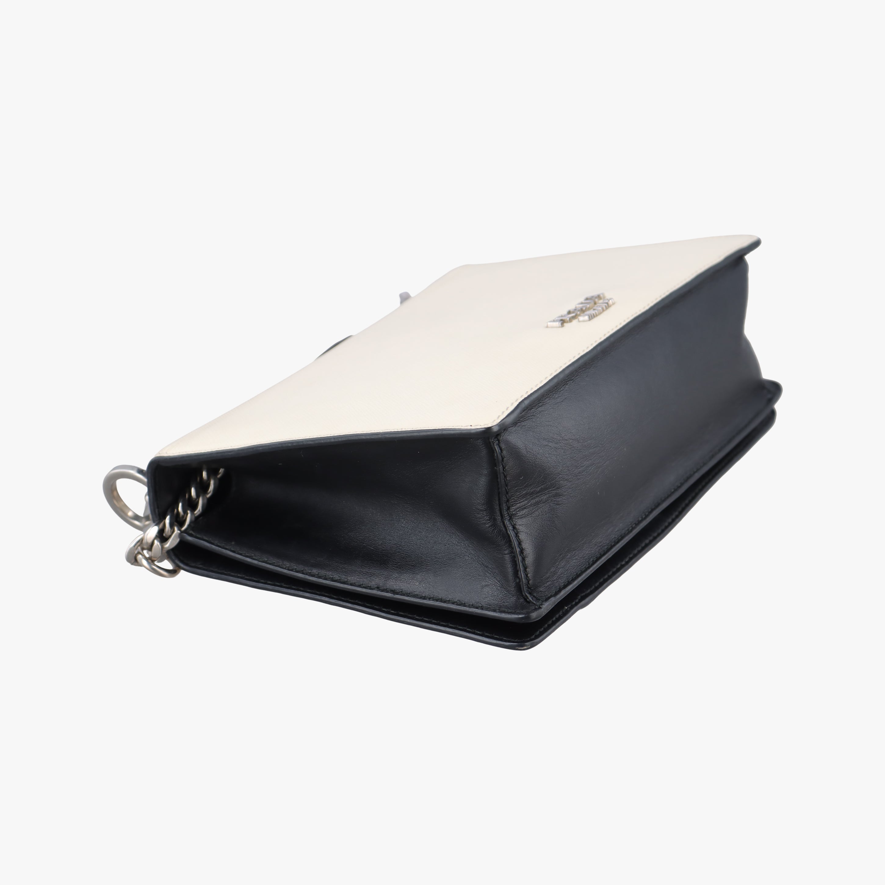 Pre-owned Prada Patched Frame logo White×multicolor Saffiano Leather  shoulderbag | stylenewstar