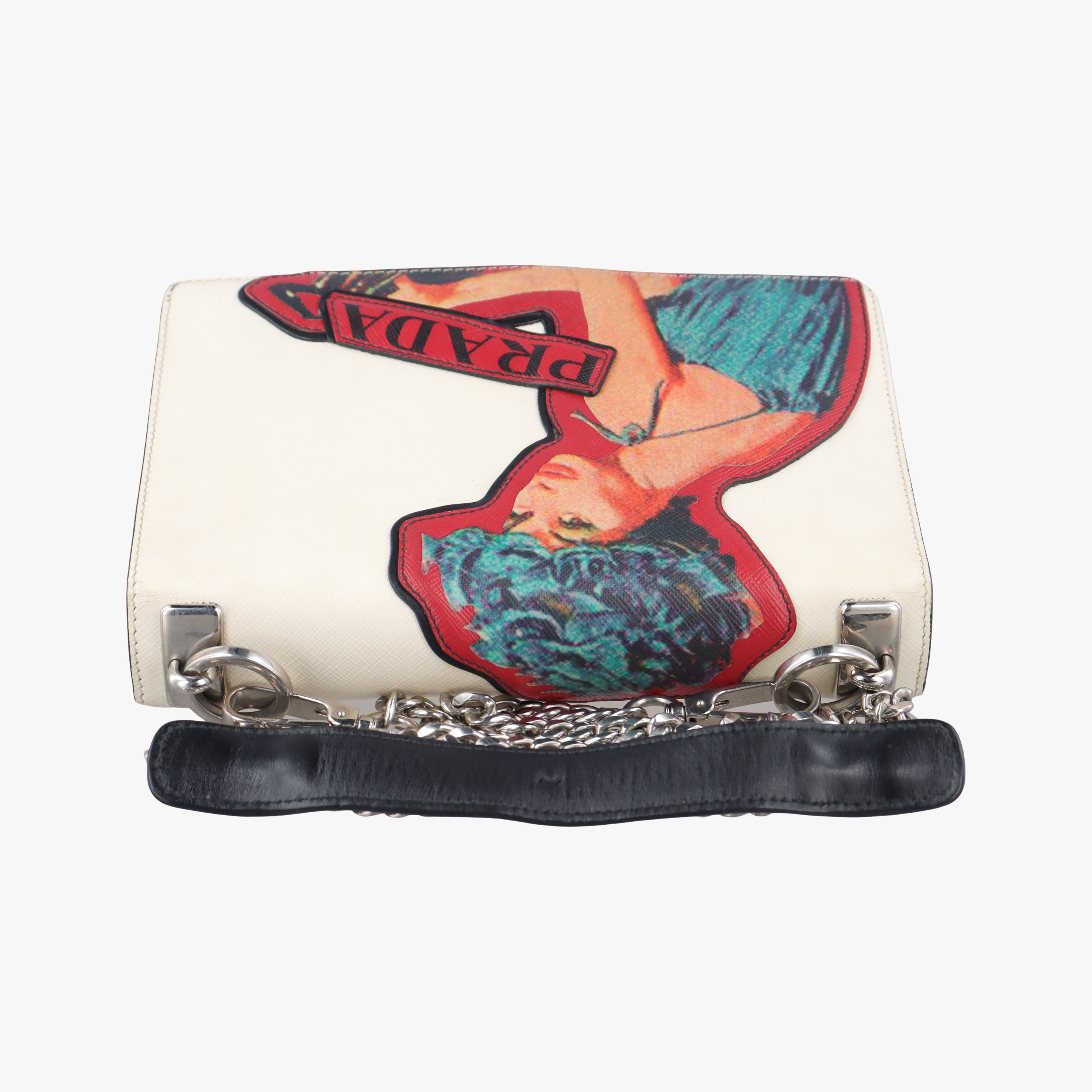 Pre-owned Prada Patched Frame logo White×multicolor Saffiano Leather  shoulderbag | stylenewstar