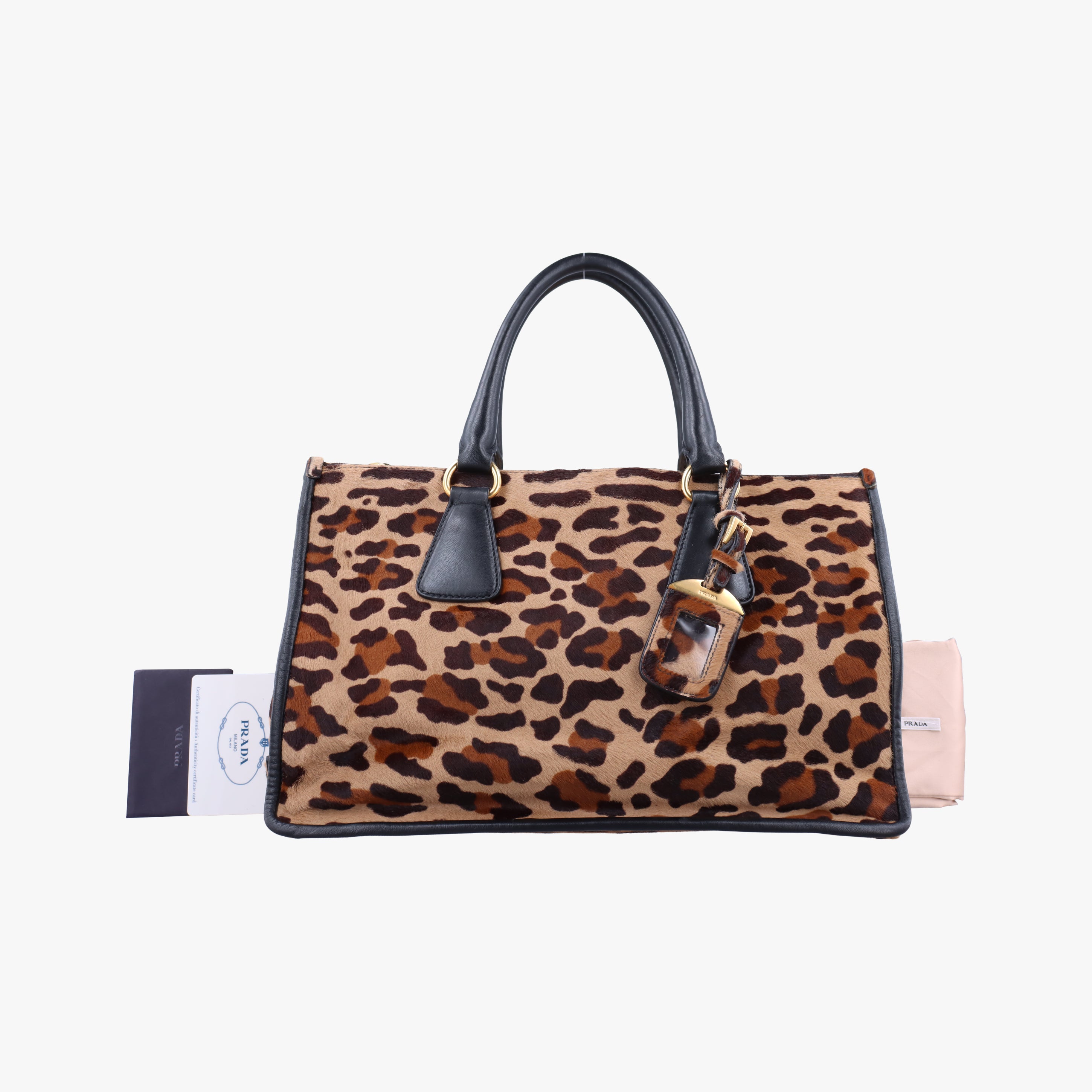 Pre-owned Prada Leopard Print beige×Multicolour ponyhair×leather  handbag | stylenewstar