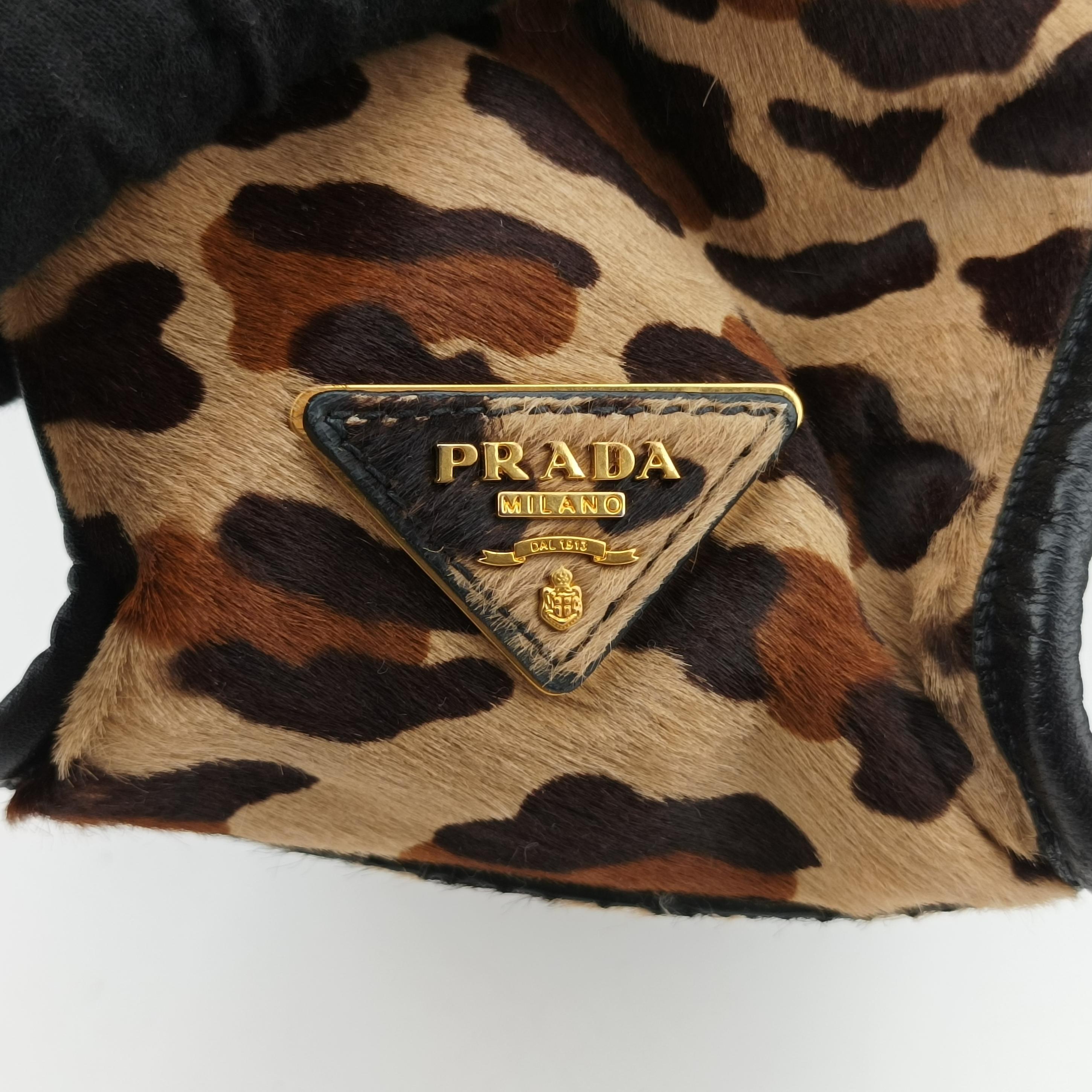 Pre-owned Prada Leopard Print beige×Multicolour ponyhair×leather  handbag | stylenewstar