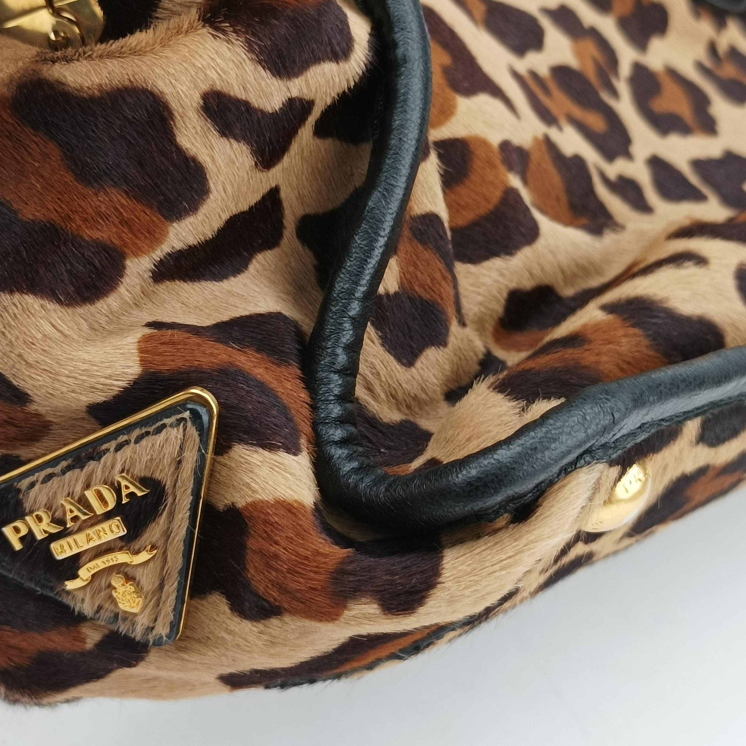 Pre-owned Prada Leopard Print beige×Multicolour ponyhair×leather  handbag | stylenewstar