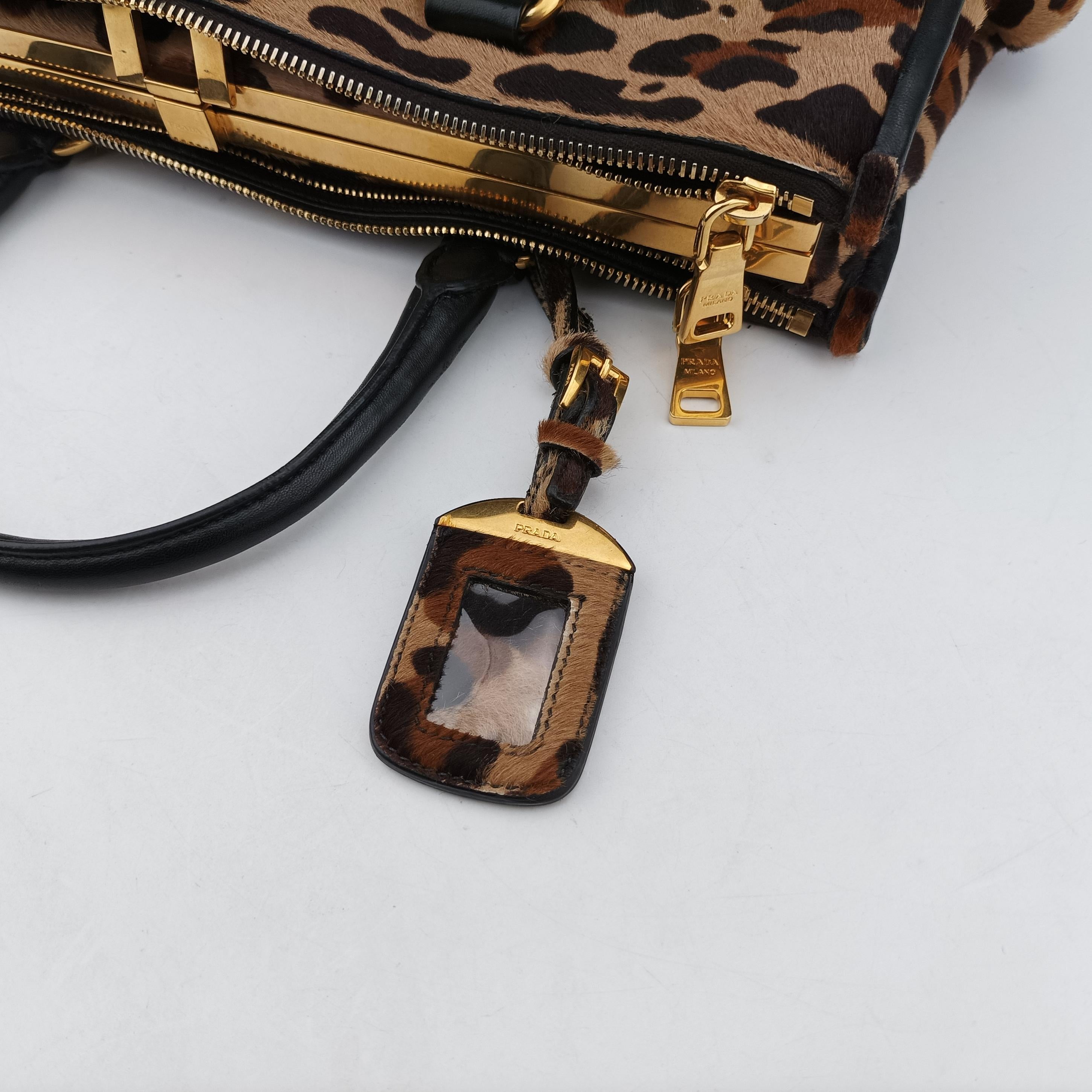 Pre-owned Prada Leopard Print beige×Multicolour ponyhair×leather  handbag | stylenewstar
