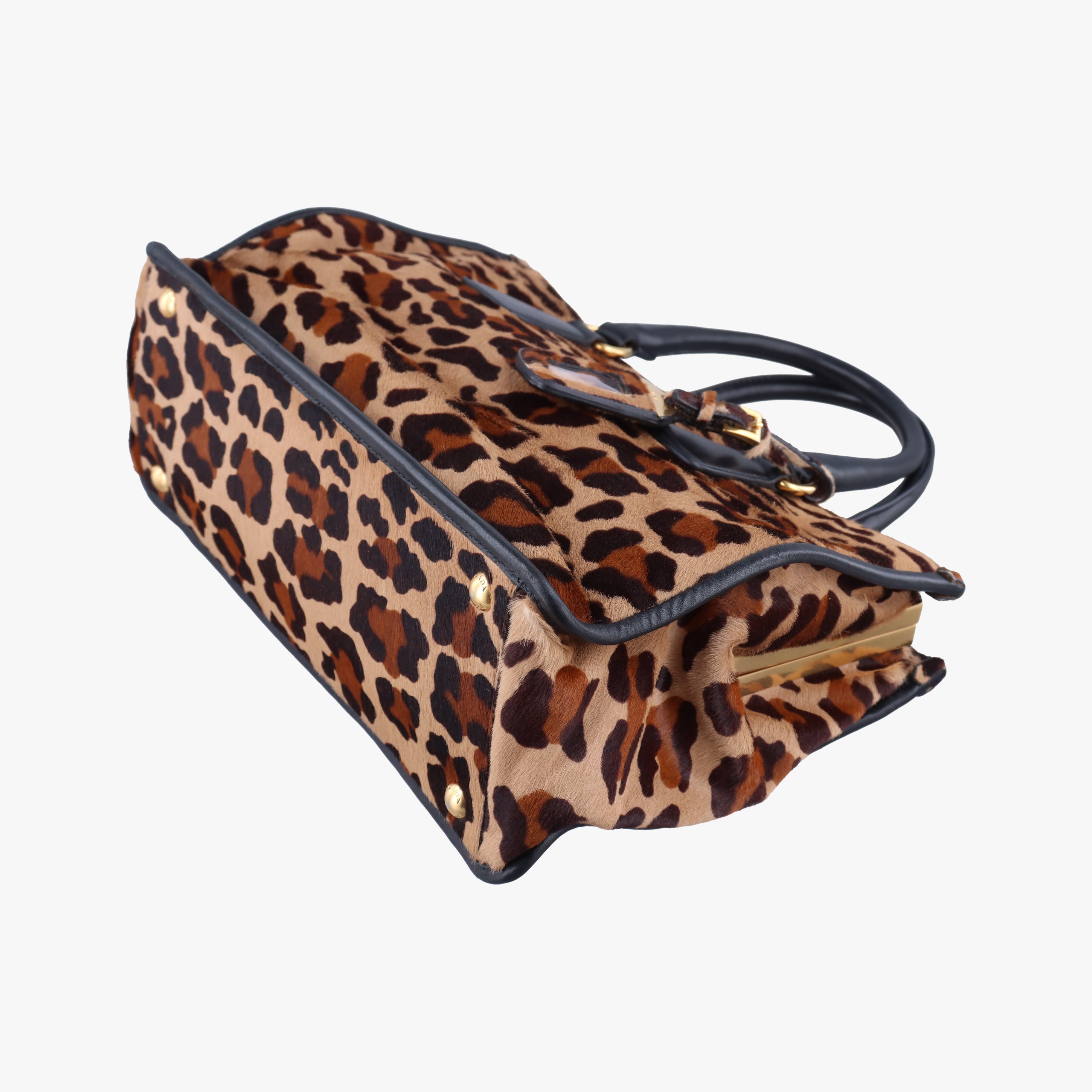 Pre-owned Prada Leopard Print beige×Multicolour ponyhair×leather  handbag | stylenewstar