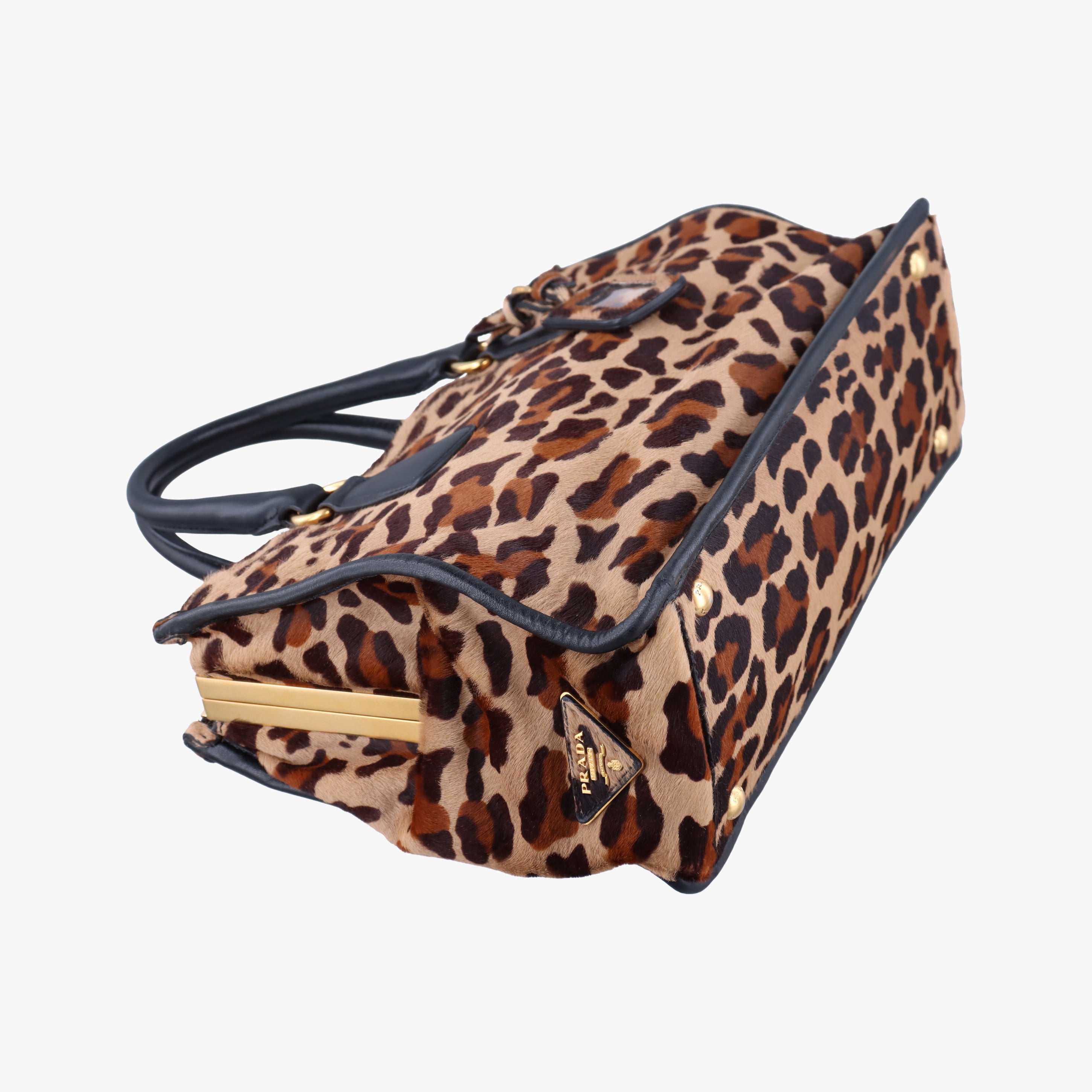 Pre-owned Prada Leopard Print beige×Multicolour ponyhair×leather  handbag | stylenewstar