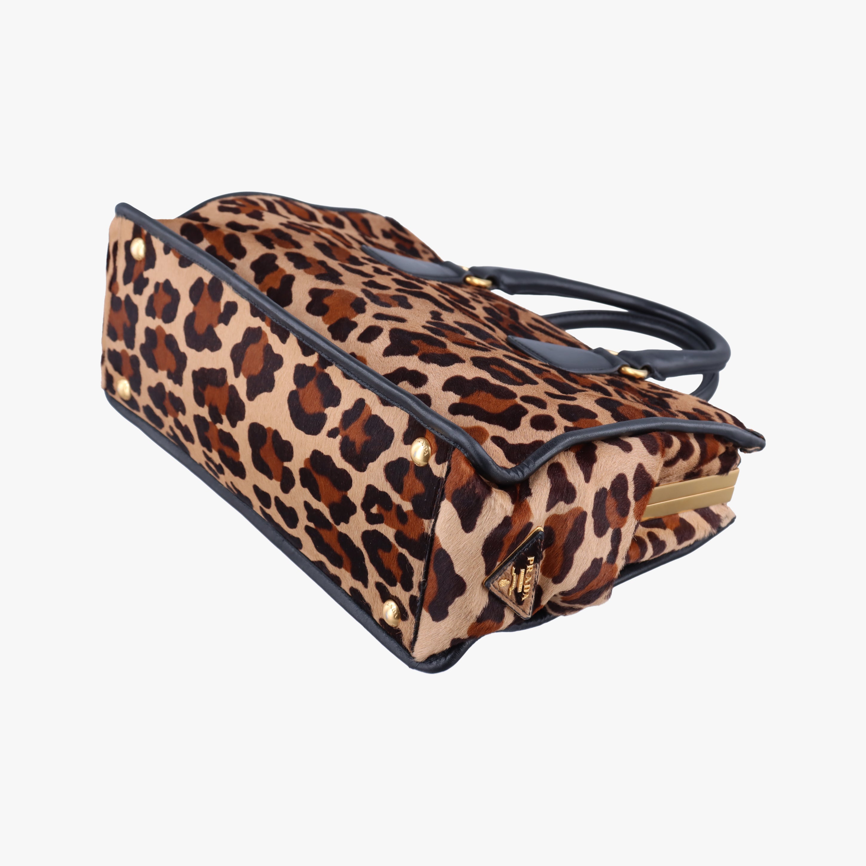 Pre-owned Prada Leopard Print beige×Multicolour ponyhair×leather  handbag | stylenewstar