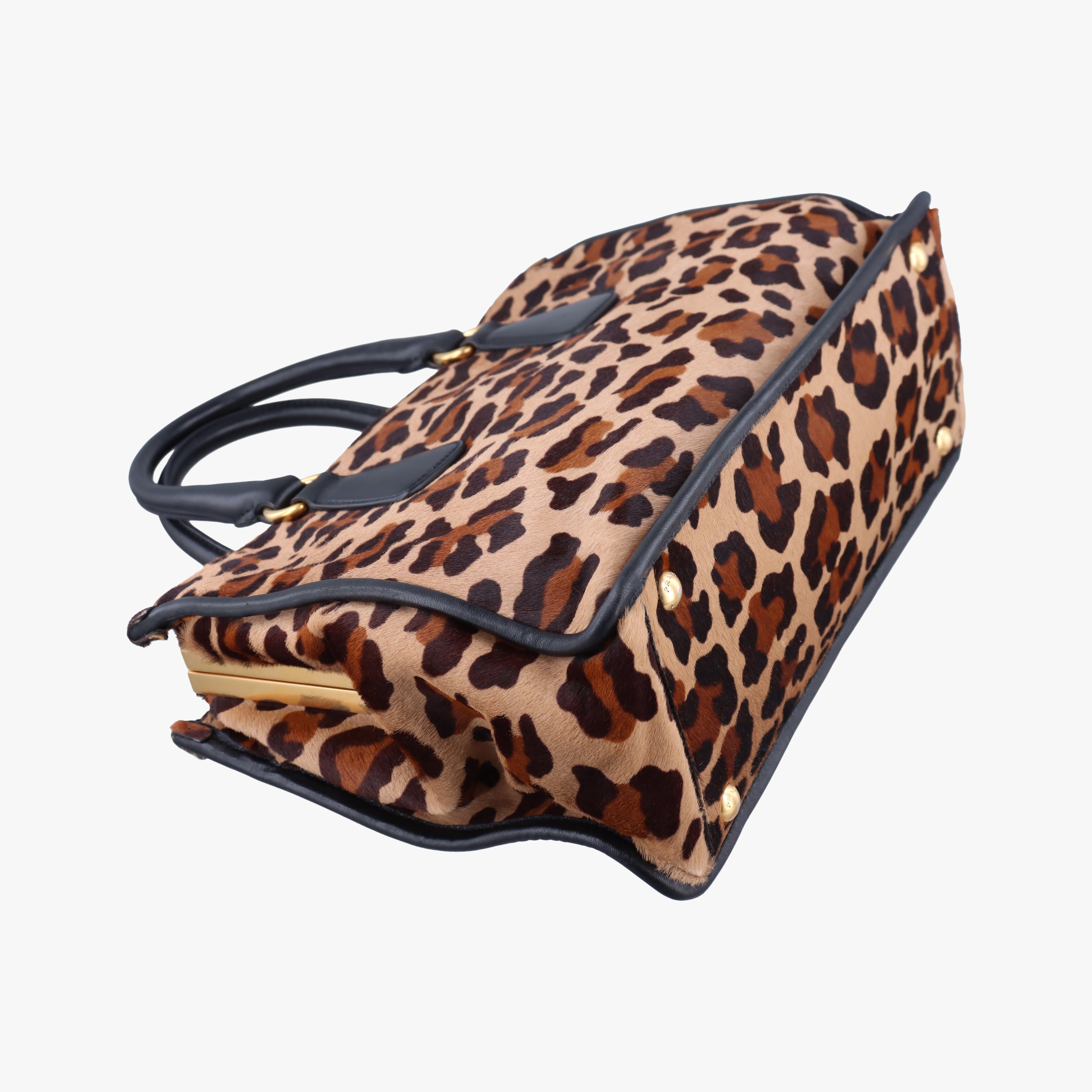 Pre-owned Prada Leopard Print beige×Multicolour ponyhair×leather  handbag | stylenewstar
