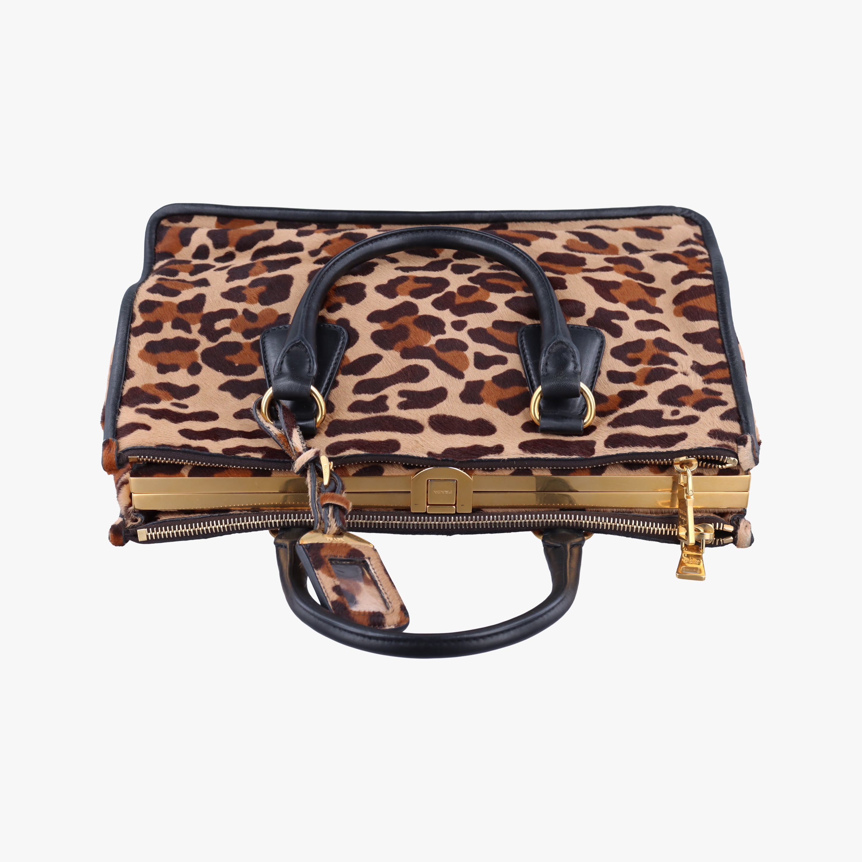 Pre-owned Prada Leopard Print beige×Multicolour ponyhair×leather  handbag | stylenewstar