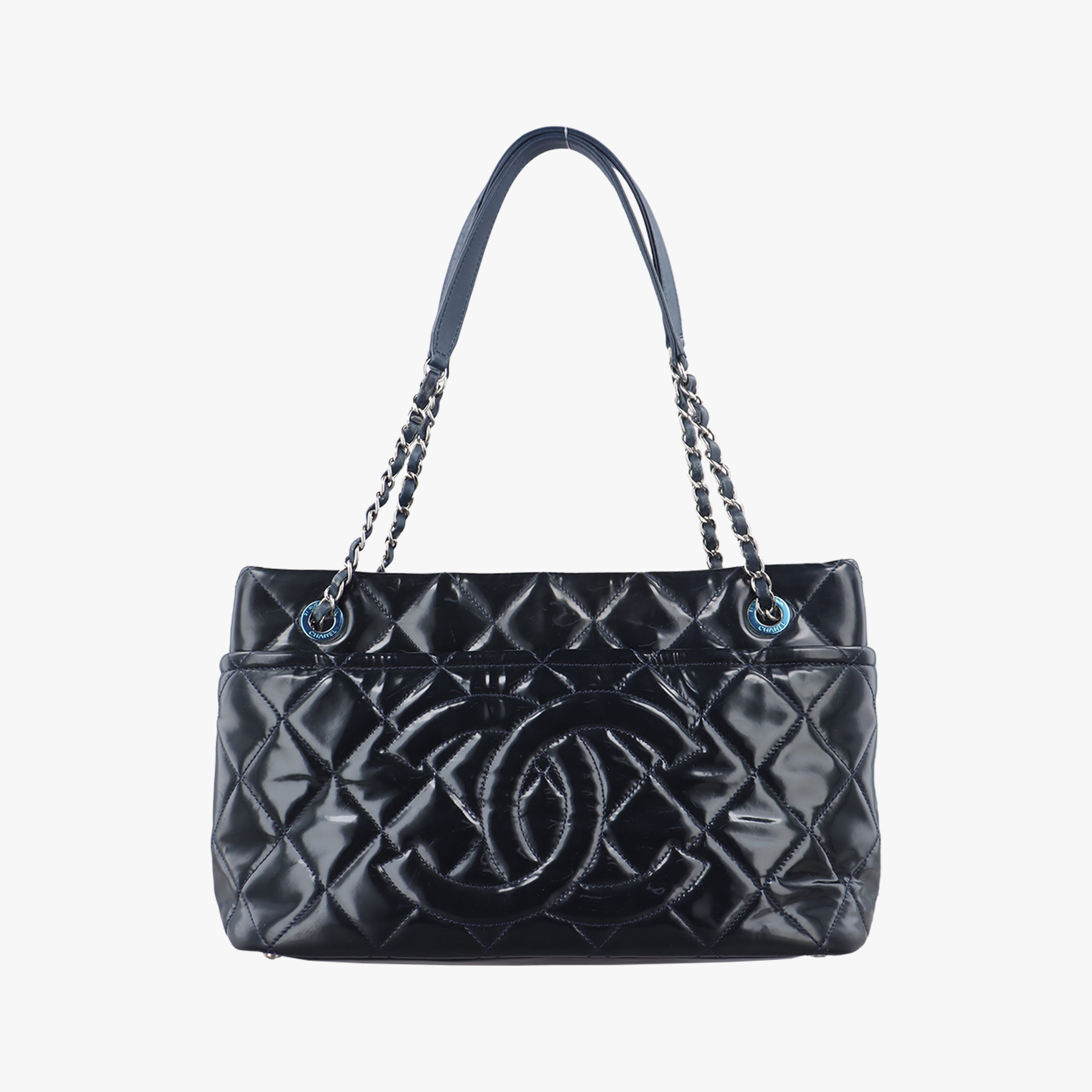 Pre-owned Chanel Timeless CC Shopping Navy Patent A67290 shoulderbag | stylenewstar