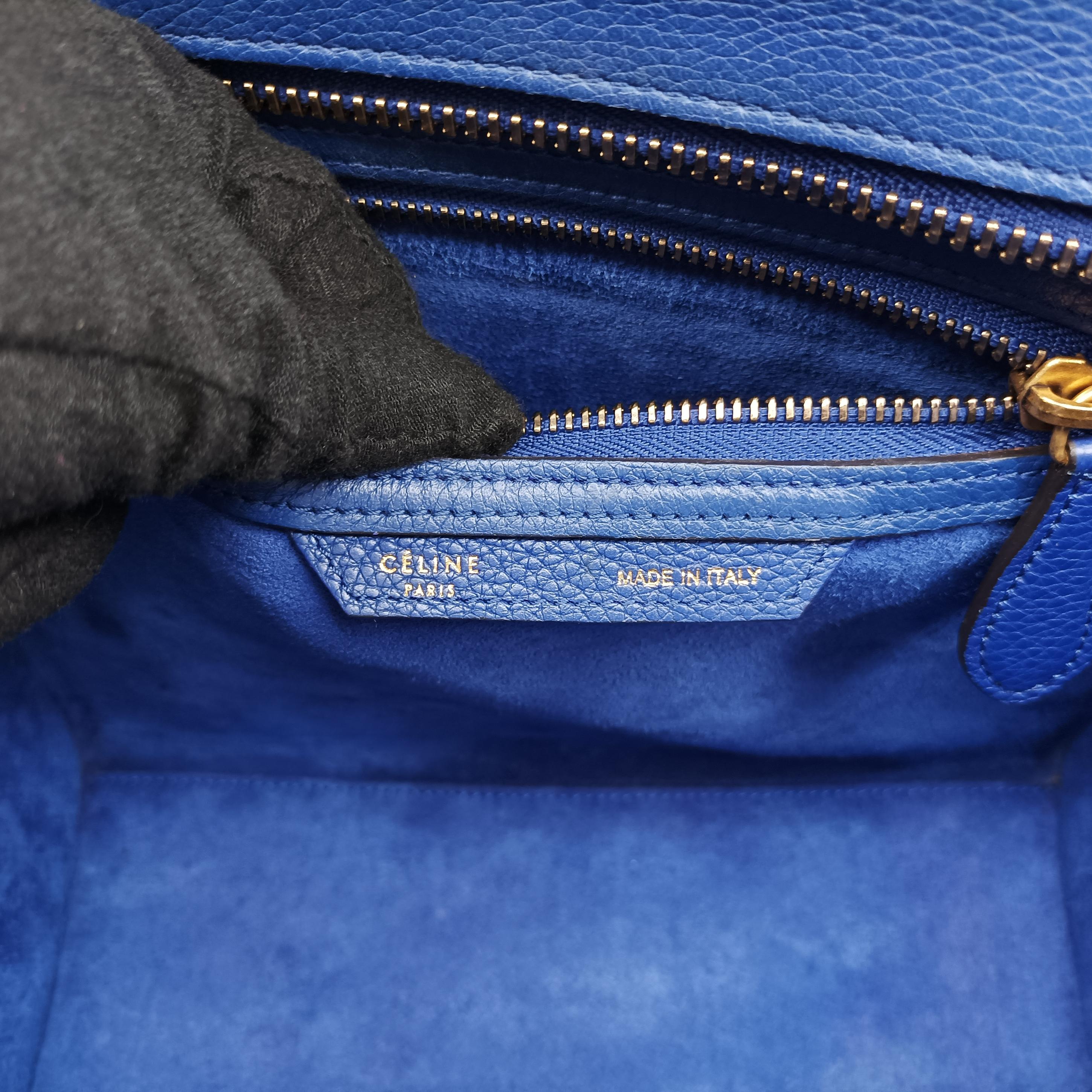Pre-owned Celine Luggage Micro shopper Blue Leather  handbag | stylenewstar