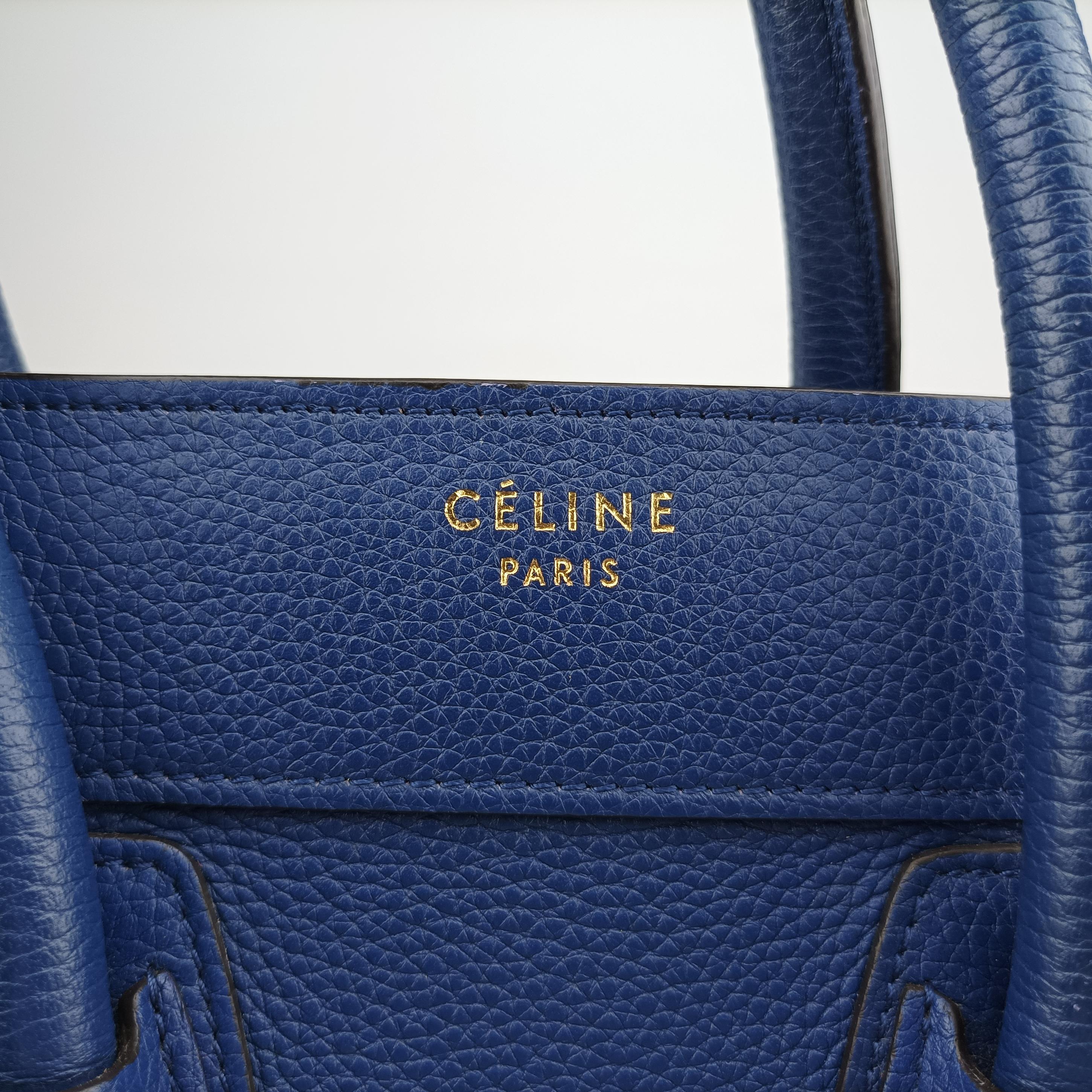 Pre-owned Celine Luggage Micro shopper Blue Leather  handbag | stylenewstar