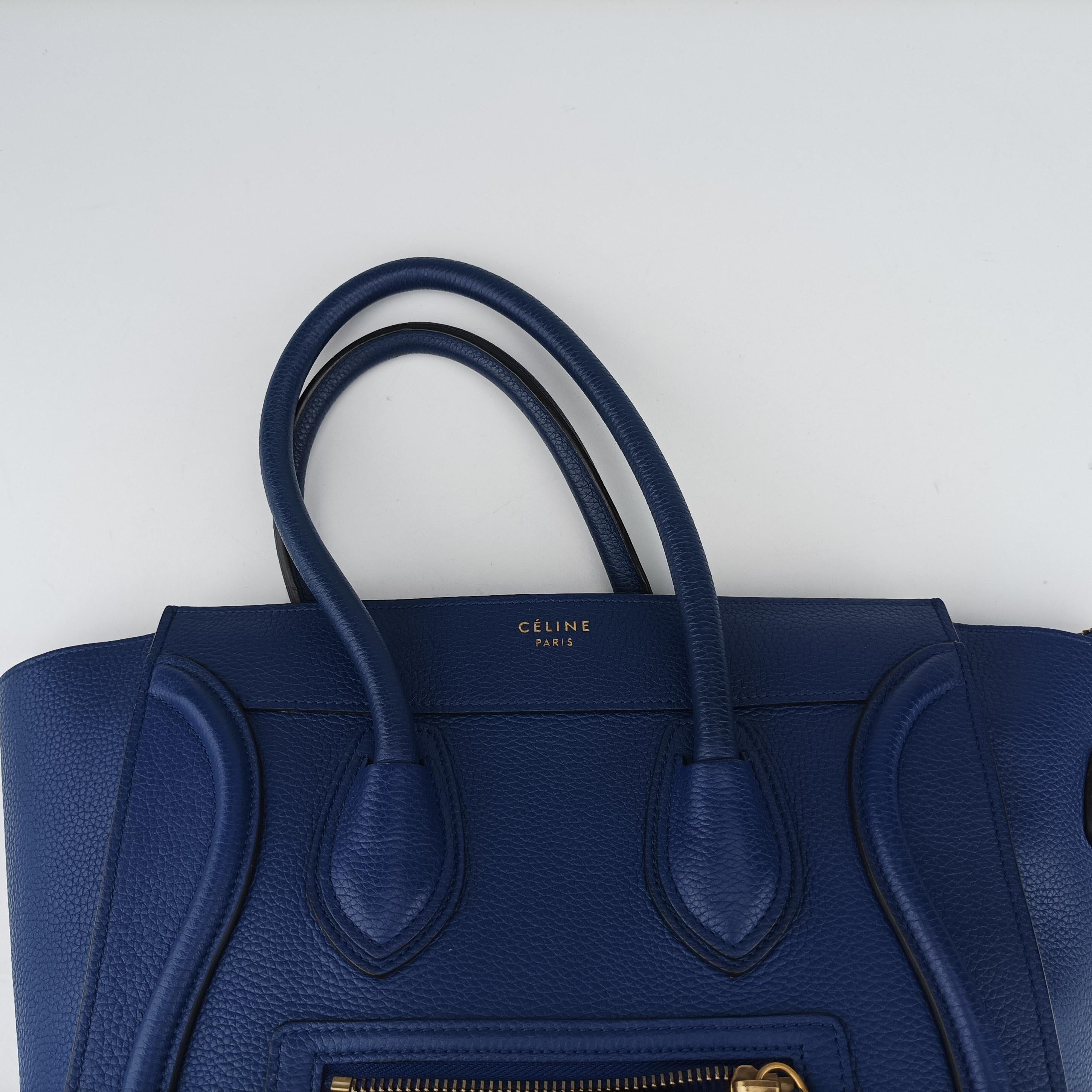 Pre-owned Celine Luggage Micro shopper Blue Leather  handbag | stylenewstar