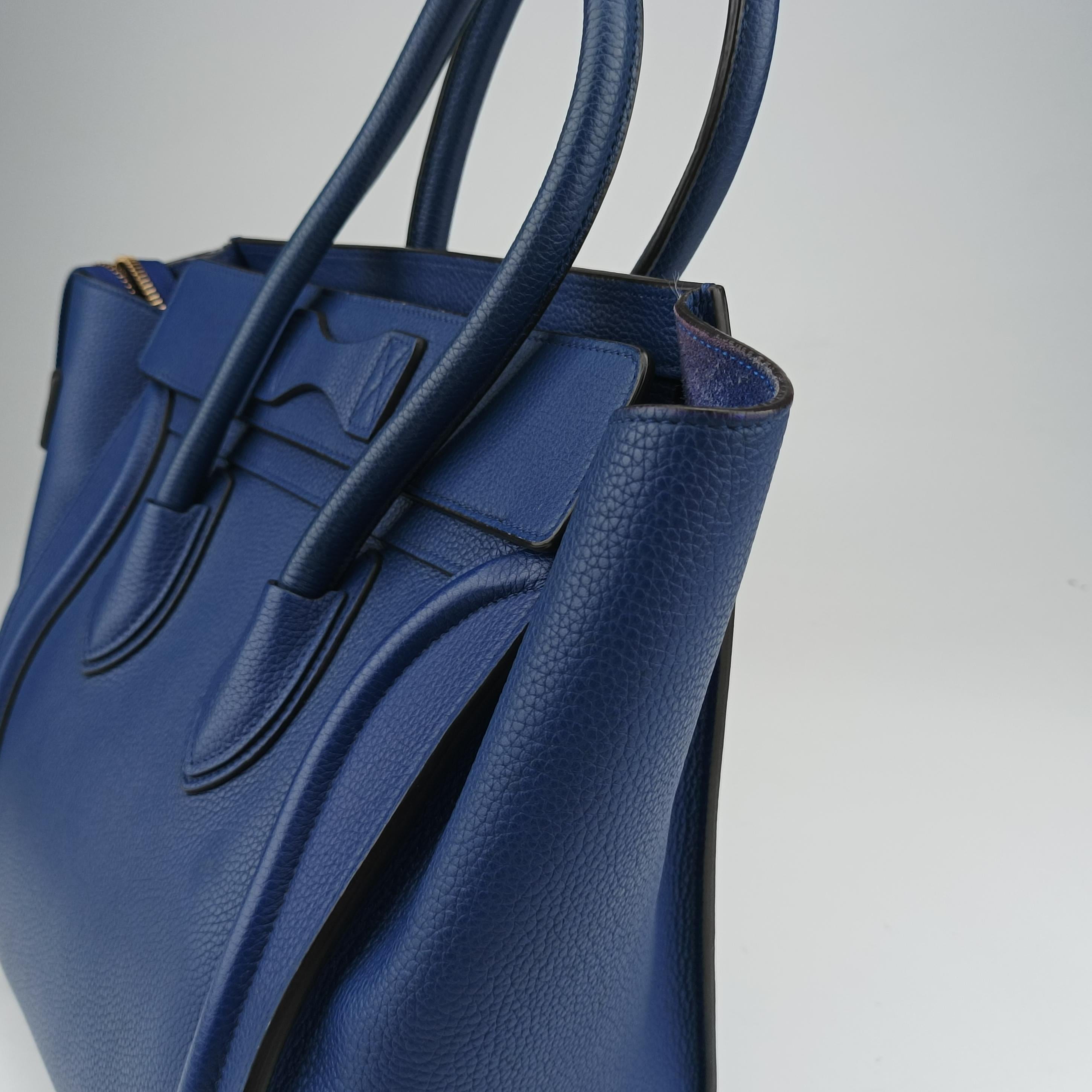 Pre-owned Celine Luggage Micro shopper Blue Leather  handbag | stylenewstar